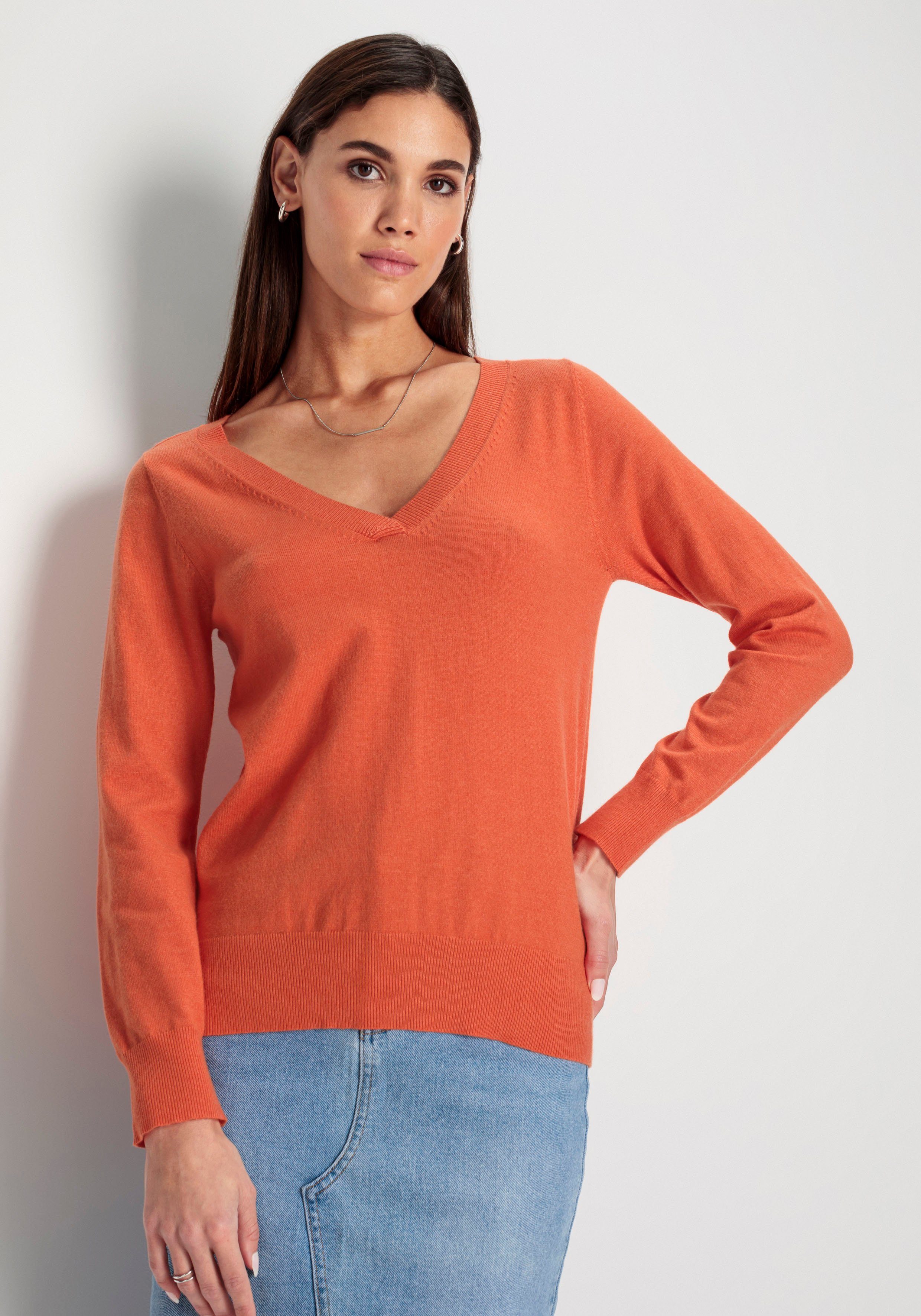 HECHTER PARIS V-Ausschnitt-Pullover in melange Optik - NEUE KOLLEKTION orange melange