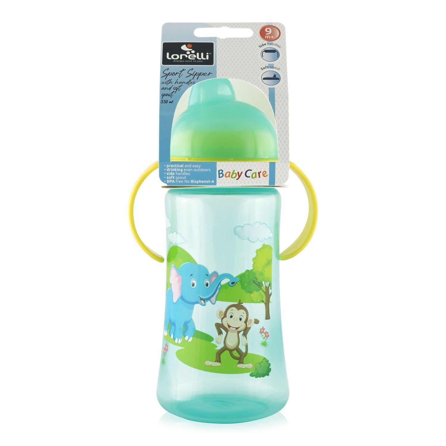 Trinkflasche Baby Strohhalm, grün Trinkflasche Care Schutzdeckel Sipper Sport 330, Griff