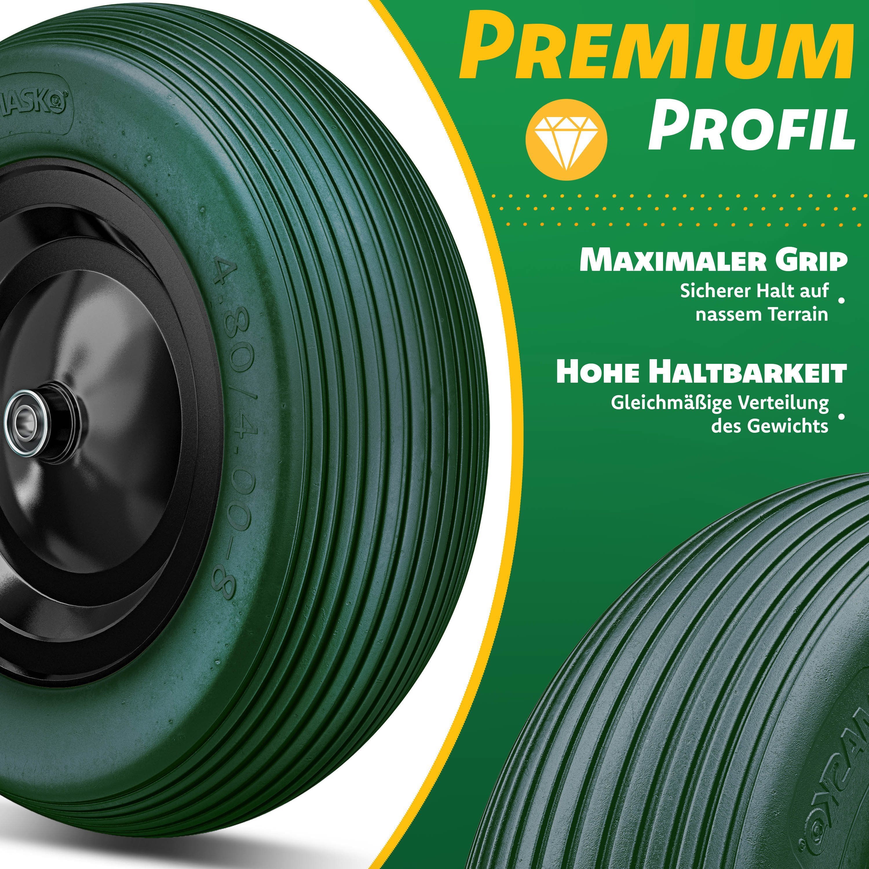 MASKO Schubkarren-Rad, PU Schubkarrenrad Vollgummi 200 kg pannensicher 4.80/4.00-8 Ø