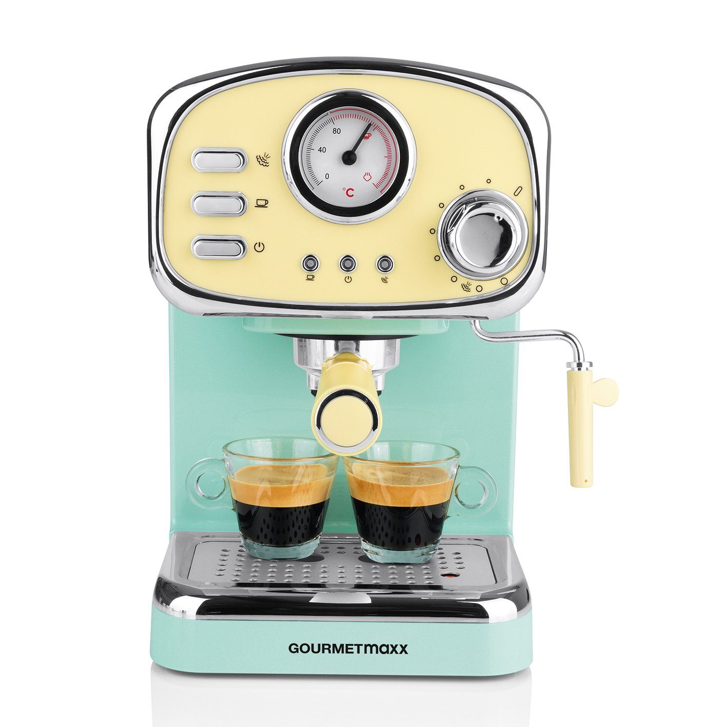GOURMETmaxx Espressomaschine, 1.2l Kaffeekanne, Retro Vanille/Mint