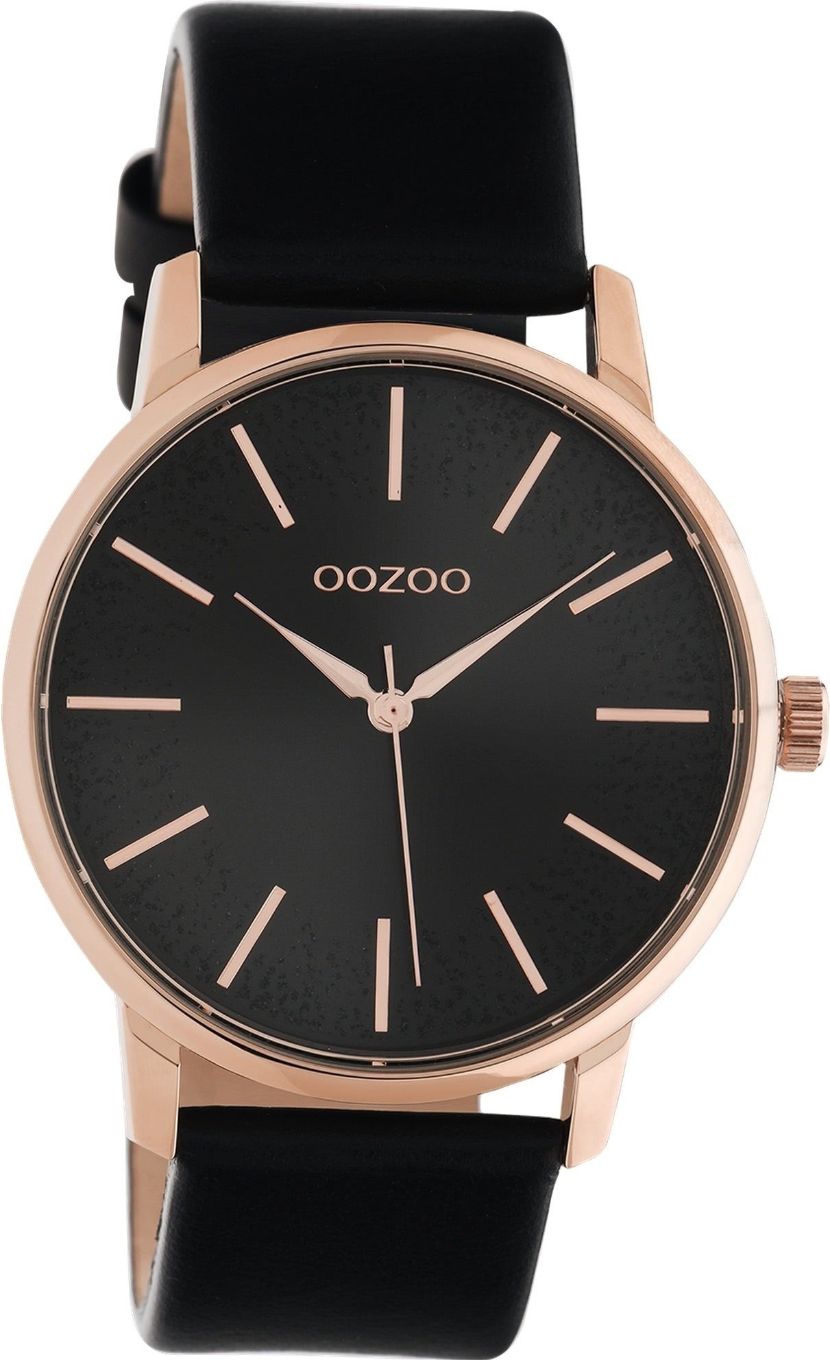 Quarzuhr OOZOO Damen Elegant-Style rund, groß Oozoo Damenuhr (ca. Lederarmband, Analog, Armbanduhr 40mm) schwarz