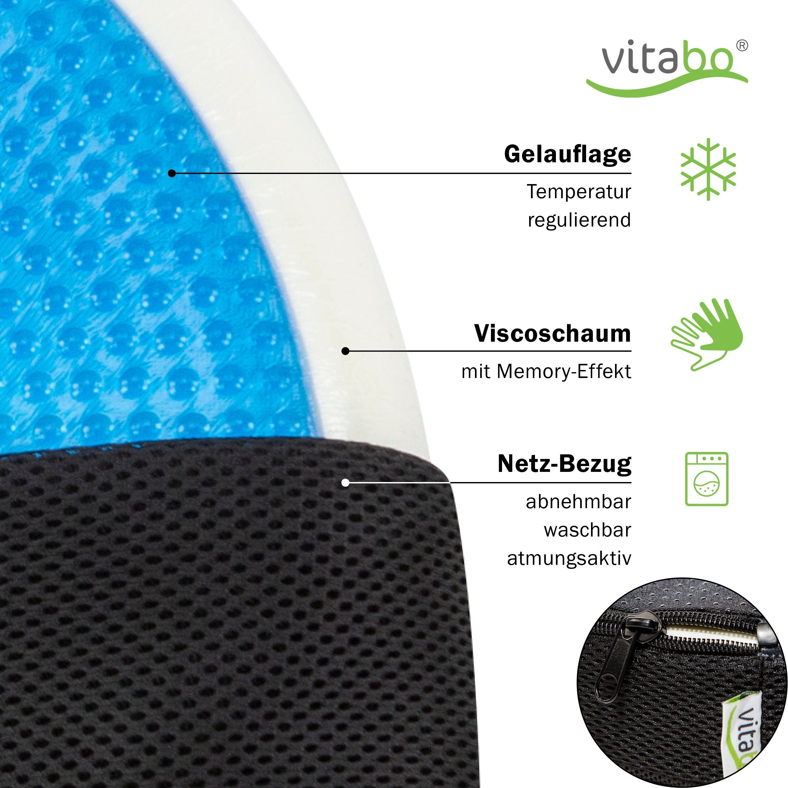 Vitabo Steißbeinkissen Ergonomischer Sitzring I Gel-Schicht I Memory-Schaum (Schwarz), kühlende Gel-Auflage mit Anti-Rutsch-Noppen an der Unterseite – Bild 5 von 5