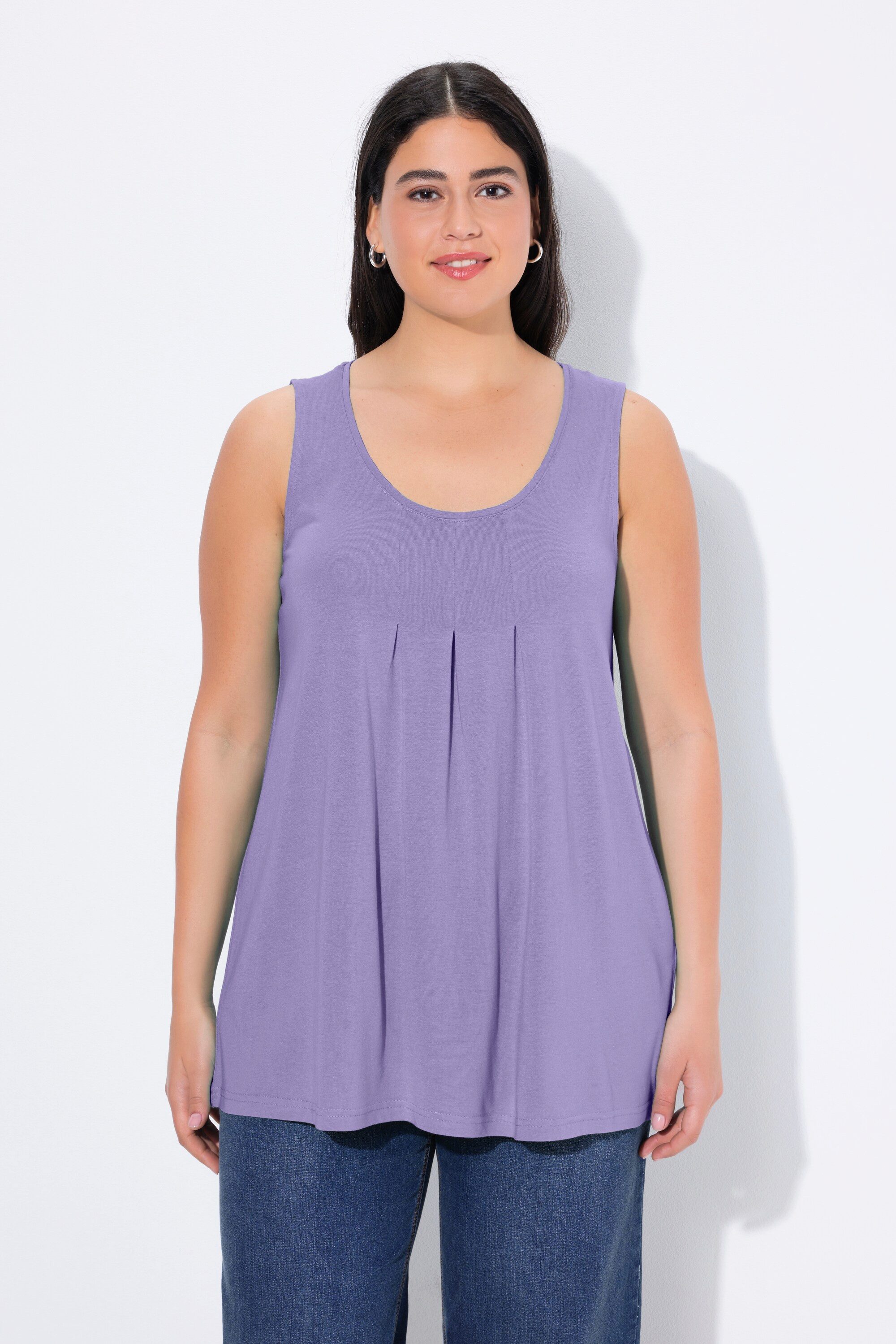 Ulla Popken Longtop Top Zierfalten A-Linie Rundhals ärmellos Modal