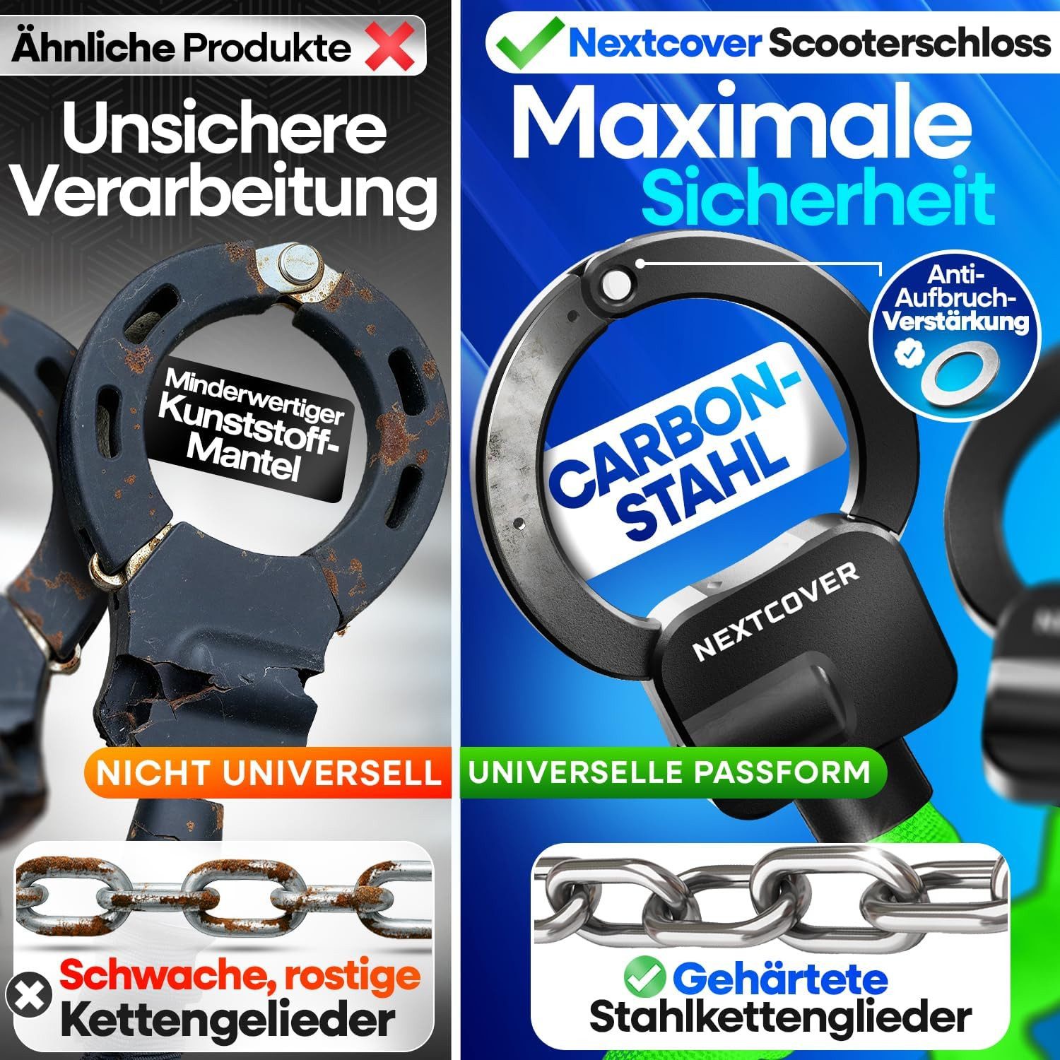 Nextcover Kettenschloss NEXTCOVER® E-Scooter Schloss [Steel-Secure-Technologie]
