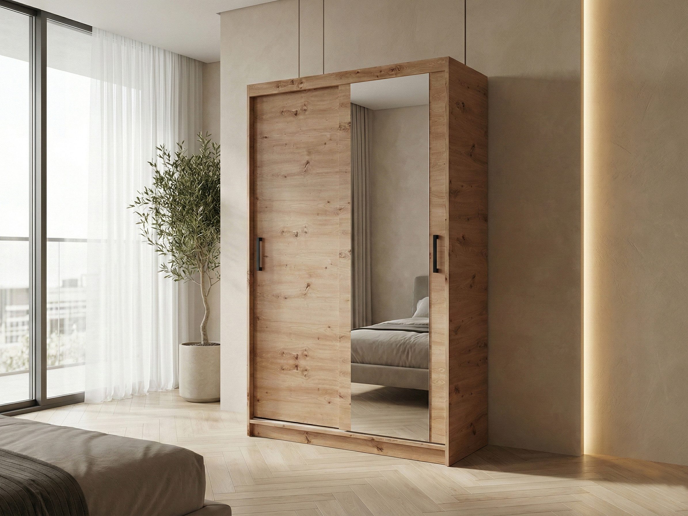 Beautysofa Kleiderschrank HELA moderner Kleiderschrank mit Spiegel (Schiebetürenschrank mit Kleiderstange und Regalböden, Schrank für Schlafzimmer, Flur & Ankleidezimmer) wahlweise ohne oder mit Schubkasteneinsätzen