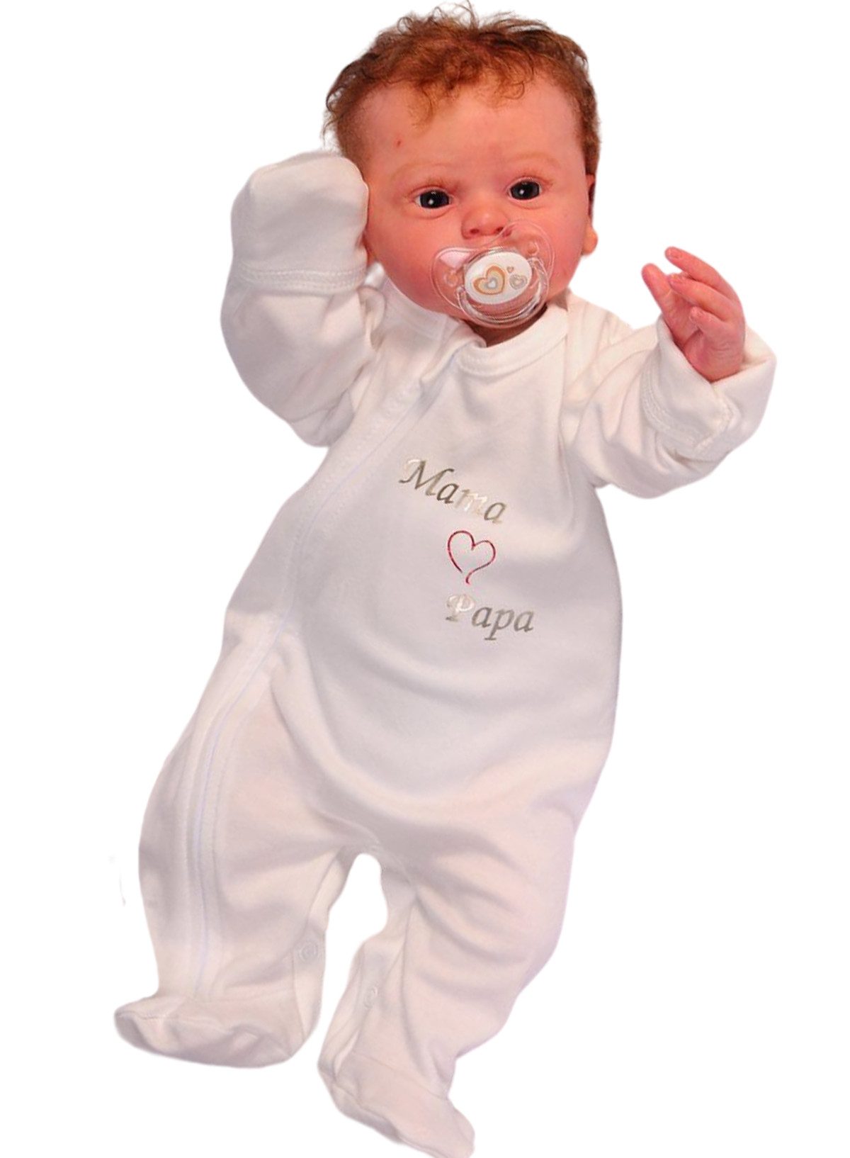 La Bortini Schlafoverall Strampler Overall Baby Schlafanzug in Creme mit Papa Mama aus reiner Baumwolle, 44 50 56 62 68 74 80