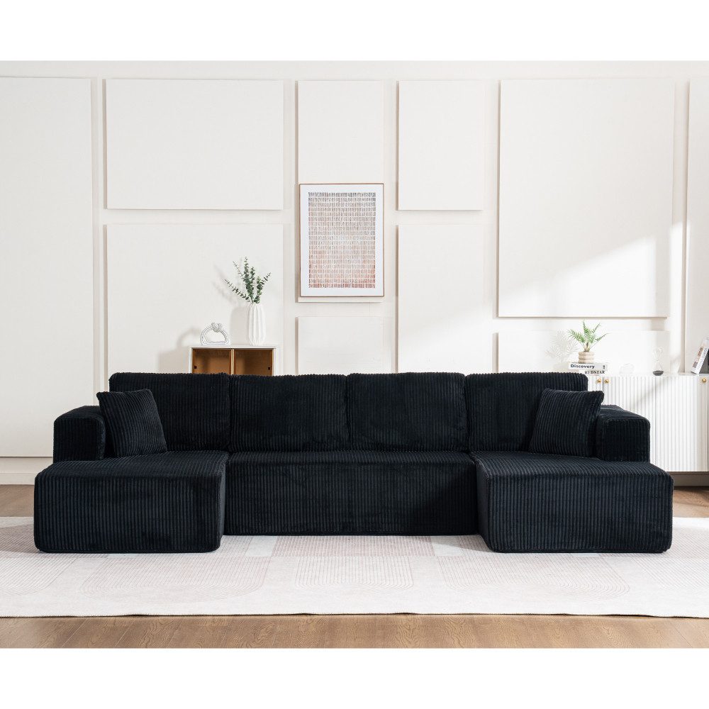 BBG Wohnlandschaft Modulares U-Sofa-3-Sitzer mit Liegefläche, Cordbezug, Federkern & Schaumstoff, 332x156 cm, ohne Montage, inkl. 6 Kissen