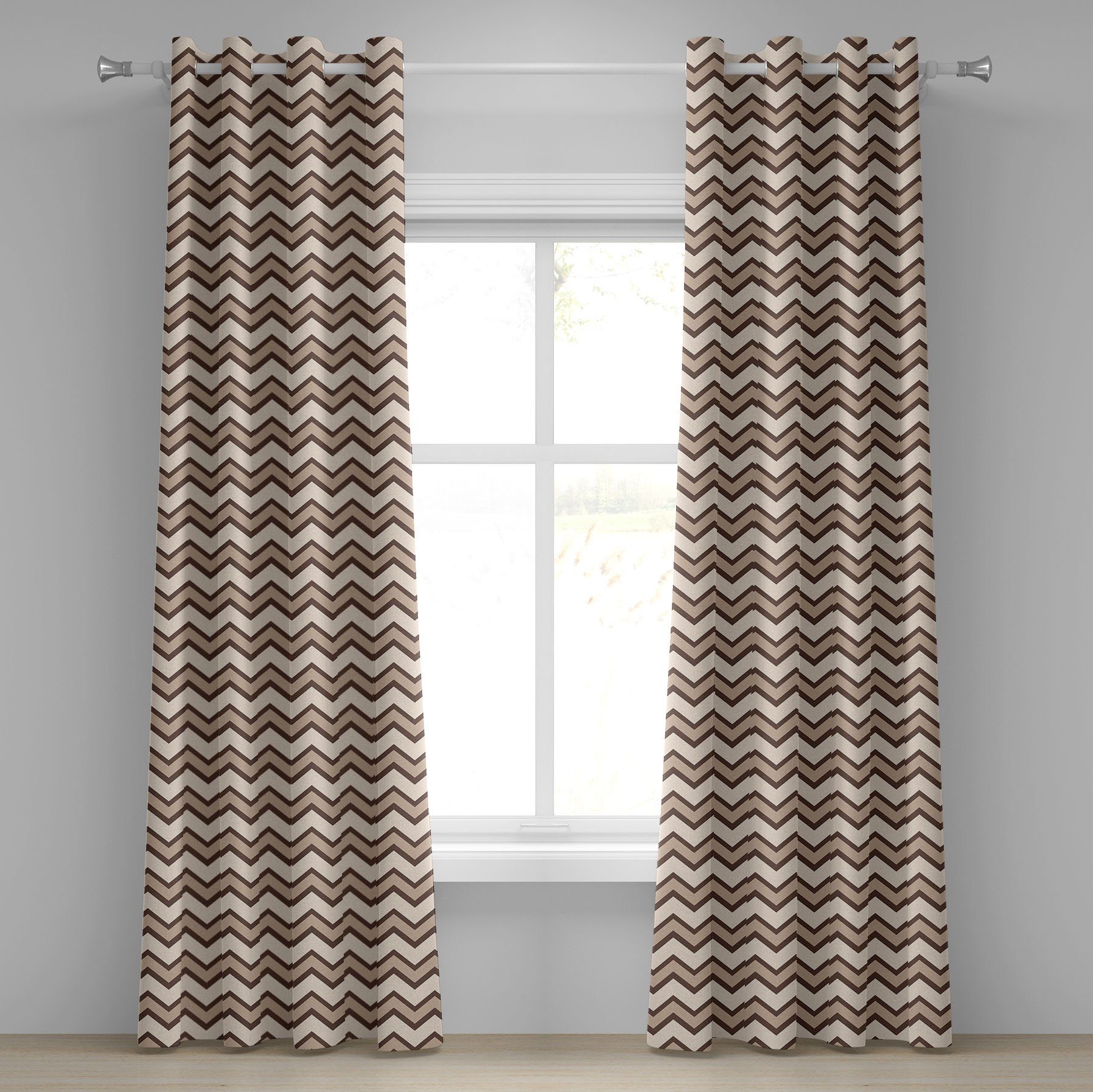 Gardine Dekorative 2-Panel-Fenstervorhänge für Schlafzimmer Wohnzimmer, Abakuhaus, Bräunen Klassische Chevron Zigzags
