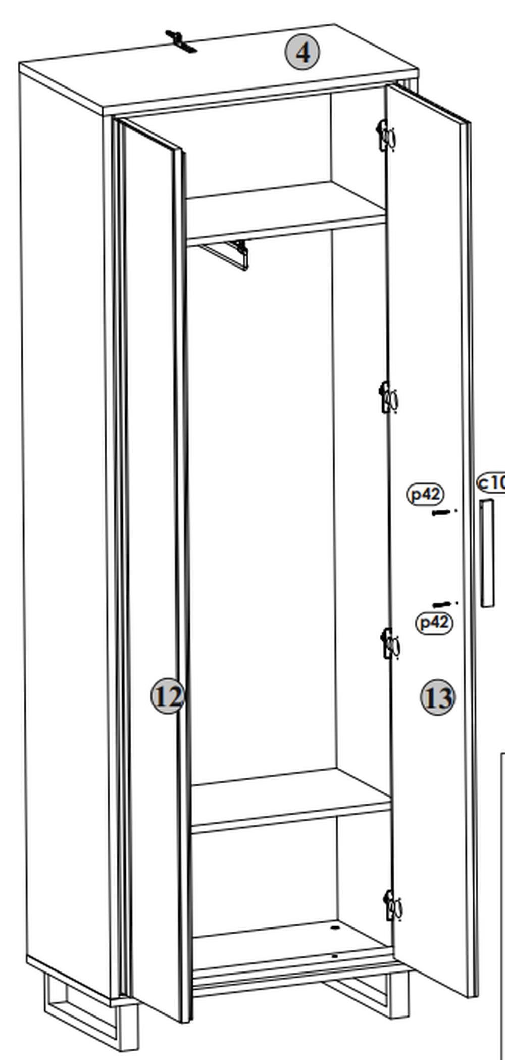 Lebenswert Garderobenschrank Eddie in Eiche / schwarz - 70x197x40 (BxHxT)