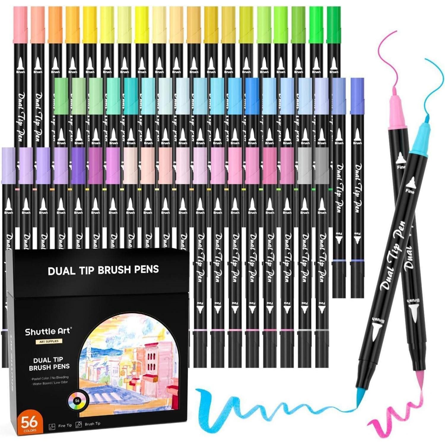 LuxusKollektion Pinselstift 56 Brush Pen Set Pastell Filzstifte Kinder Doppelspitze Pinselstifte
