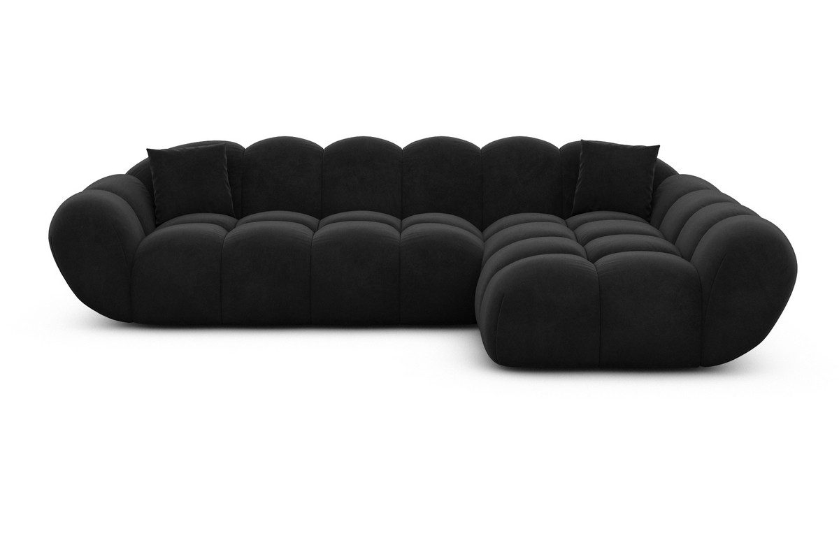 Sofa Dreams Polsterecke Maleron L Form kurz Stoffsofa, 4-Sitzer, Loungesofa, Ottomane rechts, Samtstoff Bezug in Schwarz – Bild 3 von 5