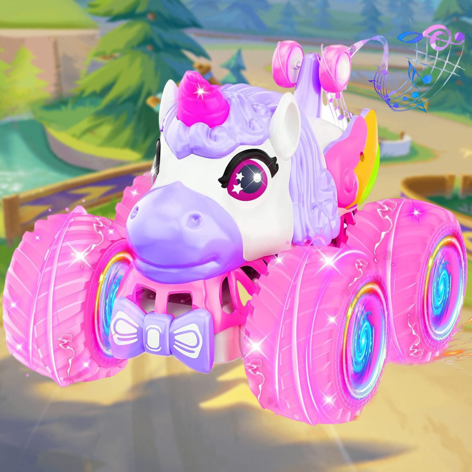 REDOM RC-Auto Einhorn ferngesteuertes Auto mit LED Licht Musik (Spielzeugauto Monstertruck, 1-tlg., mit 360° Drehungen Stunts 2.4GHz Fernsteuerung), bis 50 Min Fahrzeit, Geschenke für Kinder ab 3 Jahren