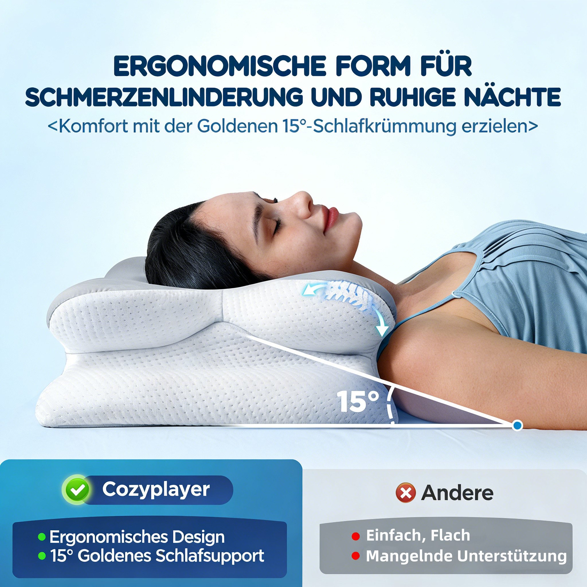 Kityhome Kopfkissen Nackenstützkissen,Schlafkissen,Nackenkissen,Seitenschläferkissen, Füllung: Memory Foam, Seitenschläfer, Ruckenschläfer, Bauchschläfer, Set, Nackenstützkissen,atmungsaktiv und weich,Schlafkissen