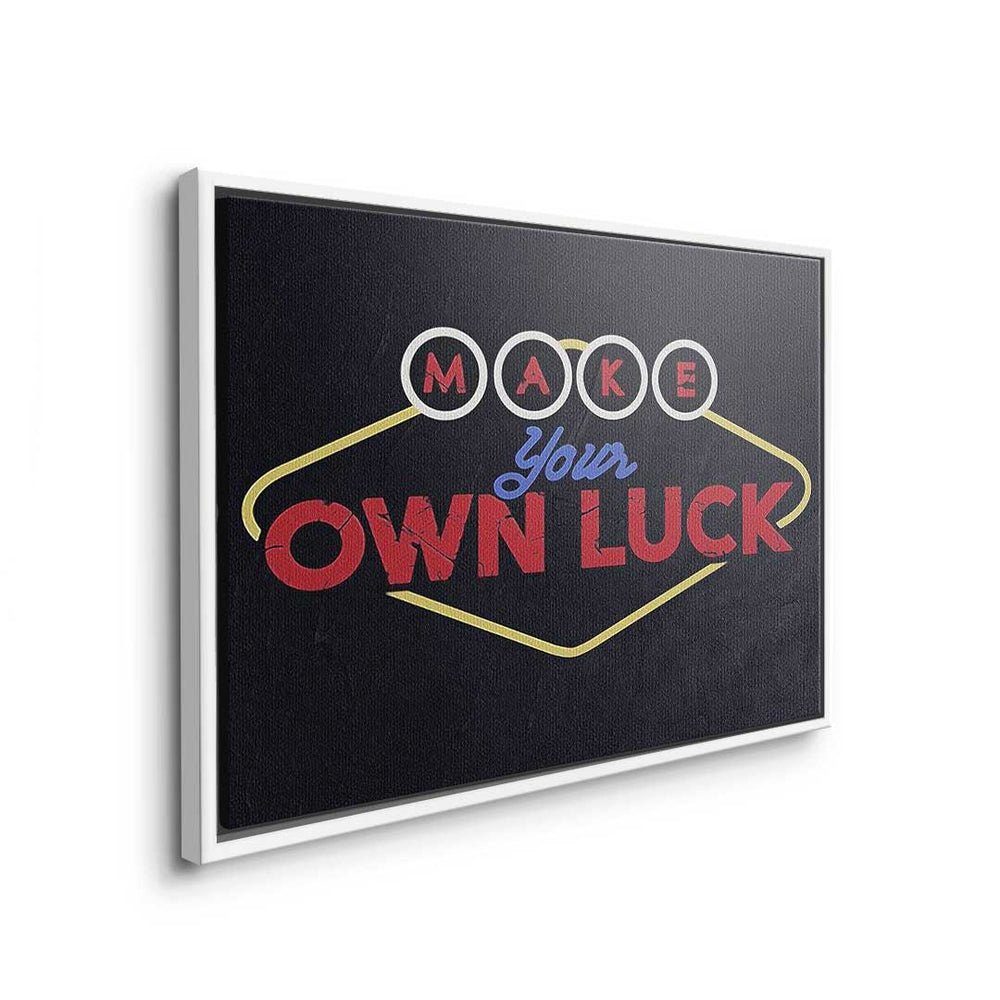 Mindset Rahmen - - Motivation own Premium Luck Leinwandbild your weißer Make - Leinwandbild, DOTCOMCANVAS®