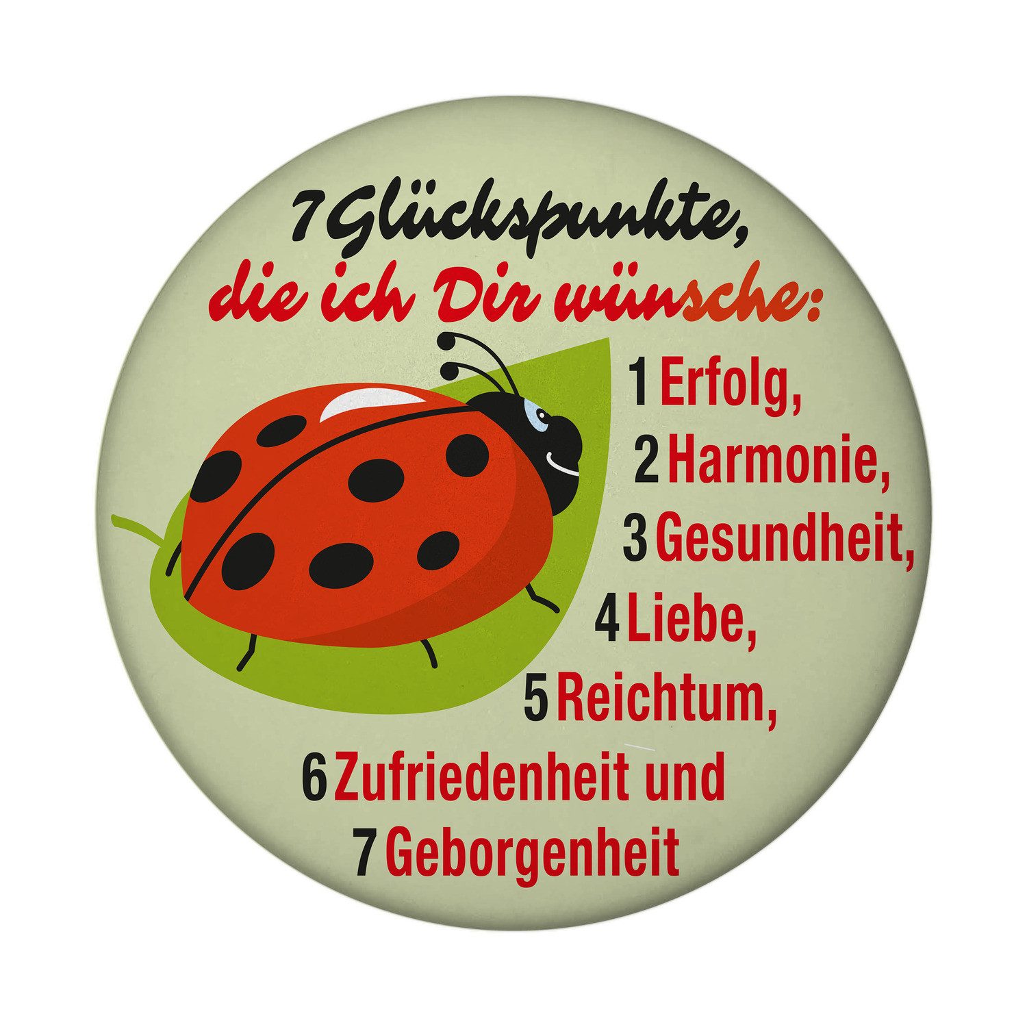speecheese Magnet Marienkäfer Magnet rund mit Spruch Sieben Glückspunkte