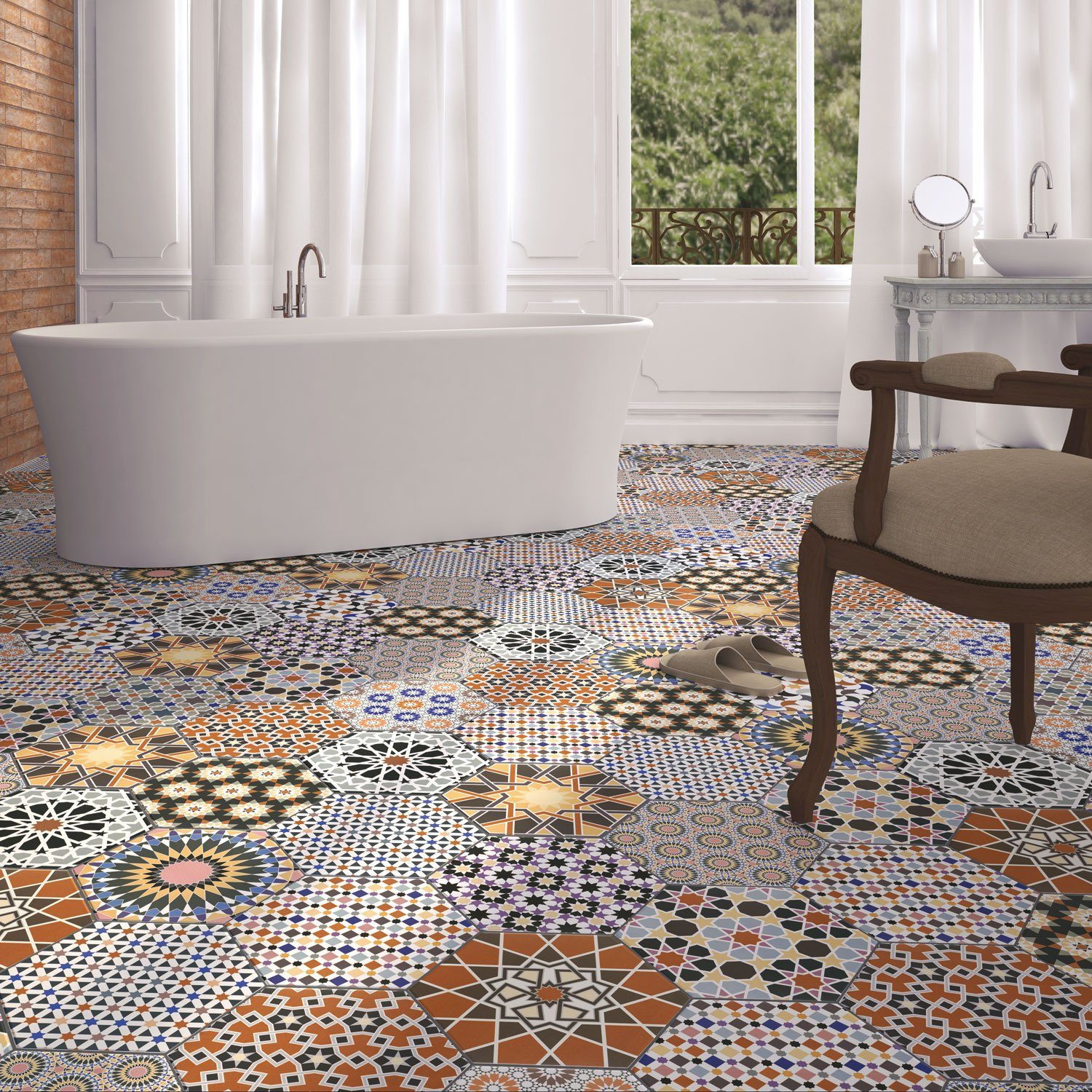 Casa Moro Bodenfliese Marokkanische Keramikfliesen Chakib Patchwork 32,8x28,5 cm FL6020, Feinsteinzeug, Mehrfarbig, Patchwork