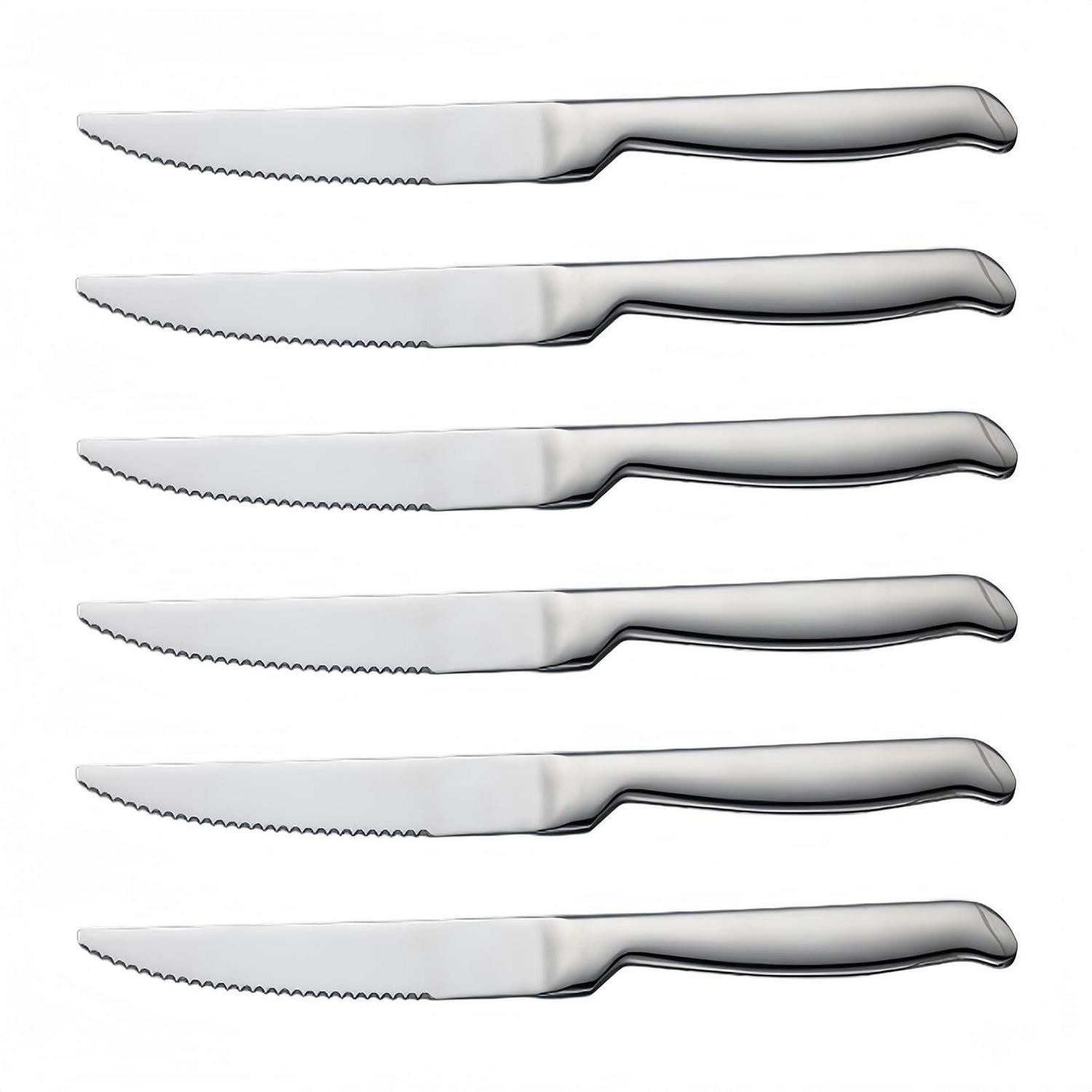 LuxusKollektion Steakmesser Steakmesser Set 6tlg Wellenschliff Edelstahl poliert 23cm