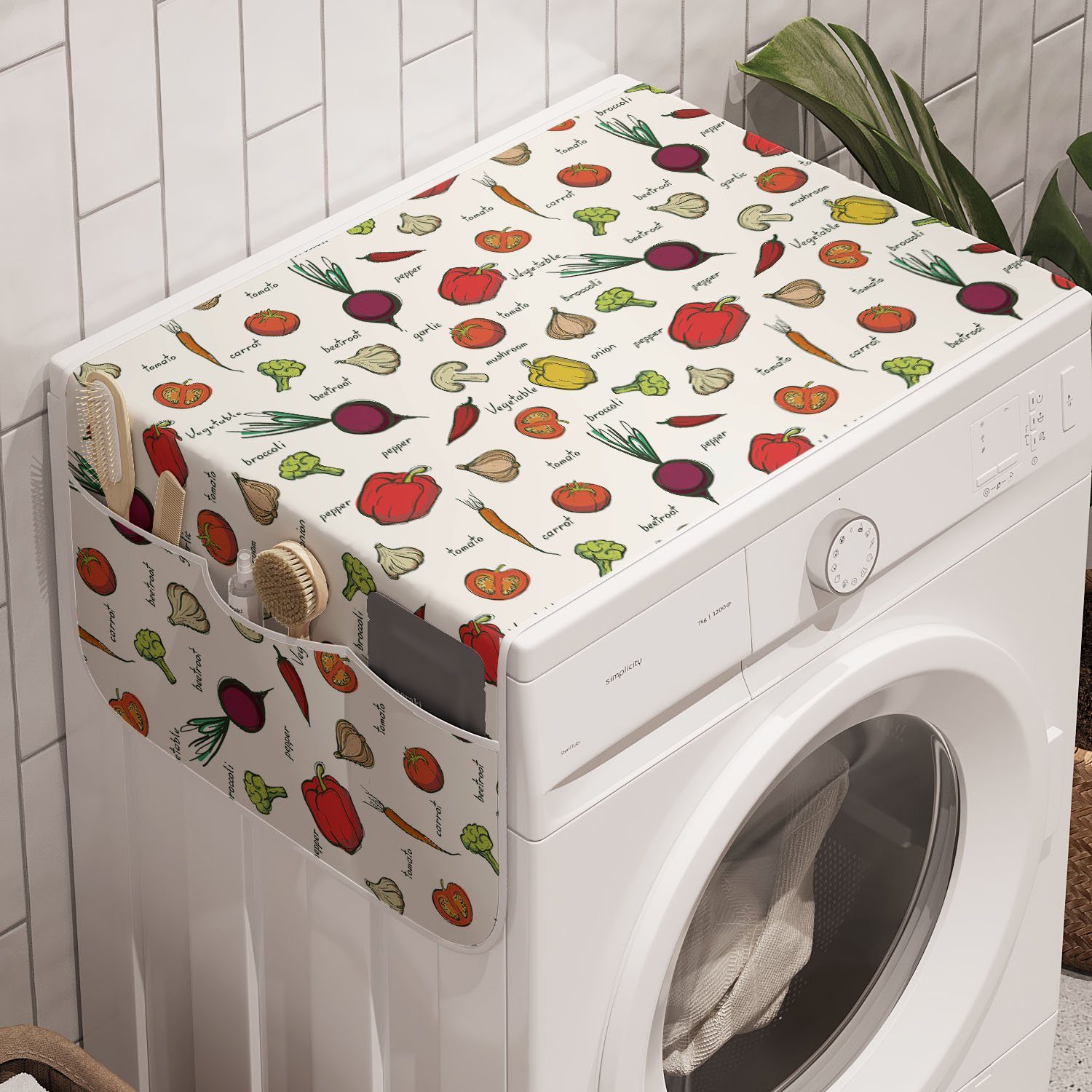 Abakuhaus Badorganizer Anti-Rutsch-Stoffabdeckung für Waschmaschine und Trockner, Gemüse Bio-Küche Essen Kunst