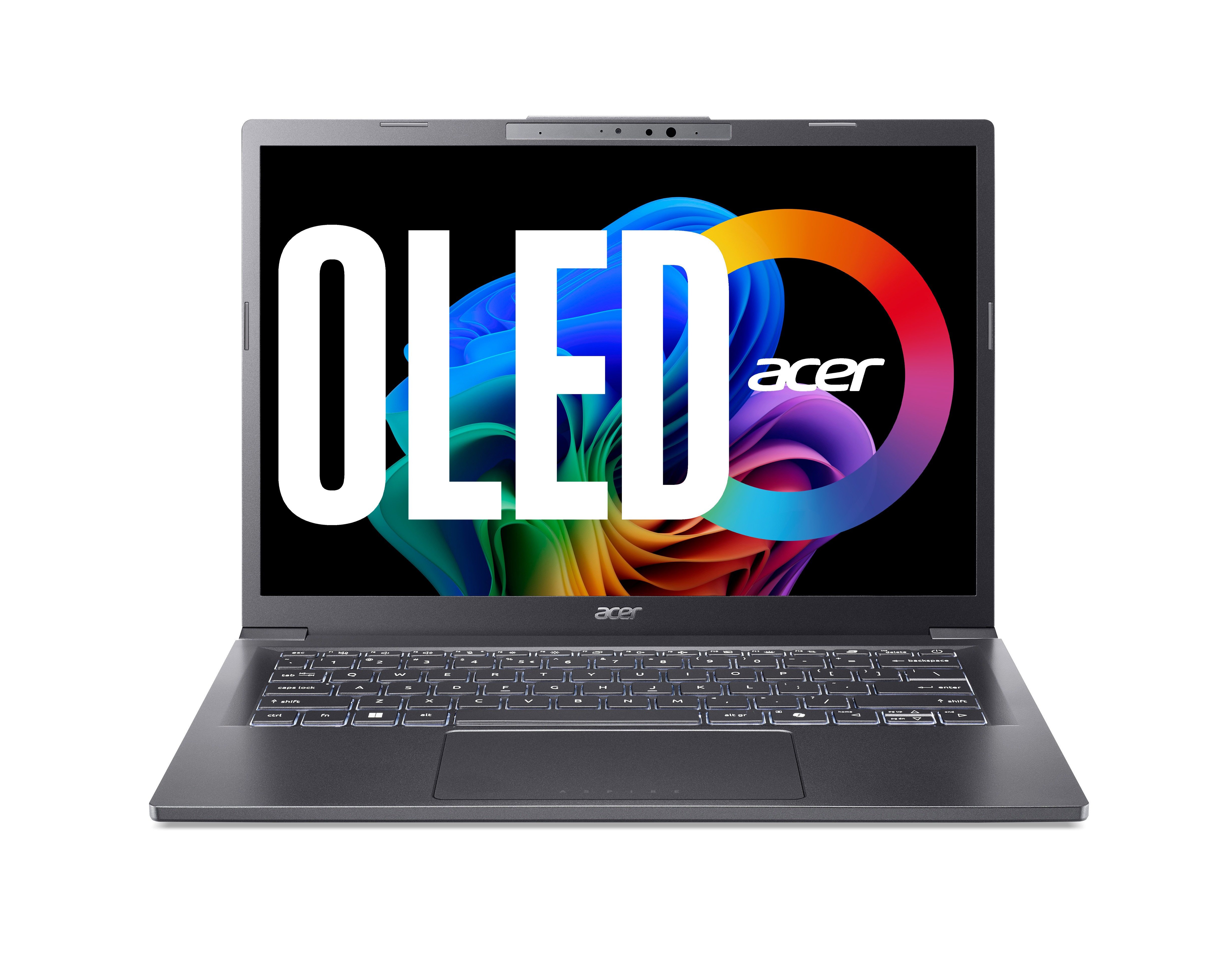 Acer Aspire 14 AI OLED Copilot+ KI Laptop 4,50 GHz 16GB DDR5 Notebook (35,56 cm/14,0 Zoll, Intel Core Ultra 5 226V, Intel Arc 130V, 512 GB SSD, OLED-Display; USB4/Thunderbolt 4; Webcam; Copilot-Taste)