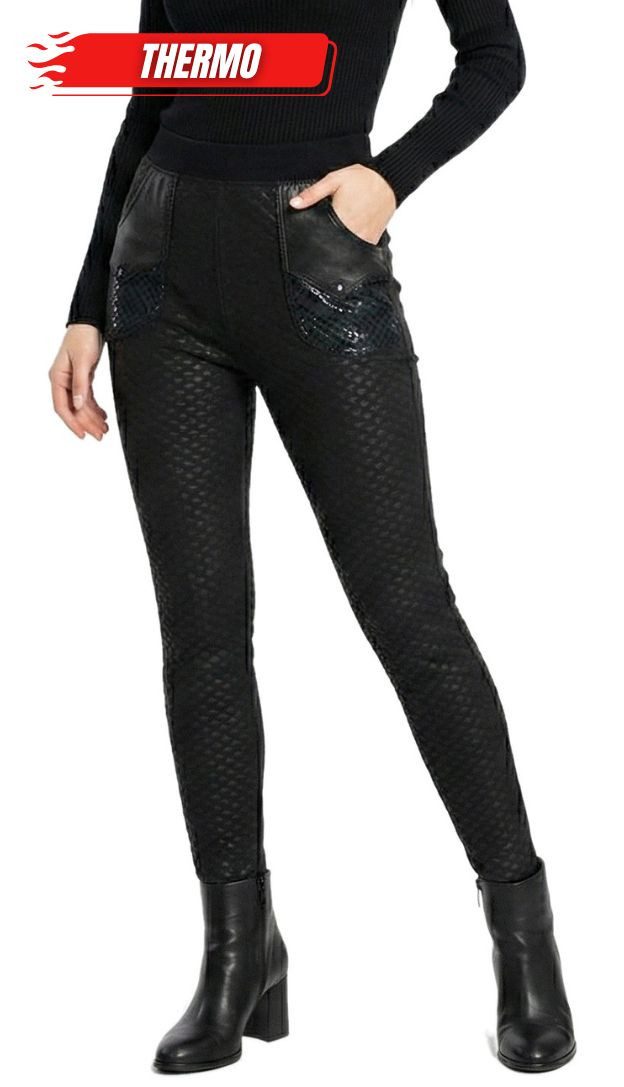 dy_mode Thermohose Damen Thermohose Warme Winterhose Thermoleggings Gefütterte Damenhose Middel Waist, mit Innenfutter, mit elastischem Bund