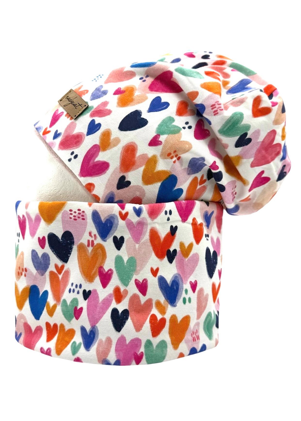 nadycat Beanie WHITE HEARTS (2-St., Beanie mit passendem Loop) handgefertig günstig online kaufen