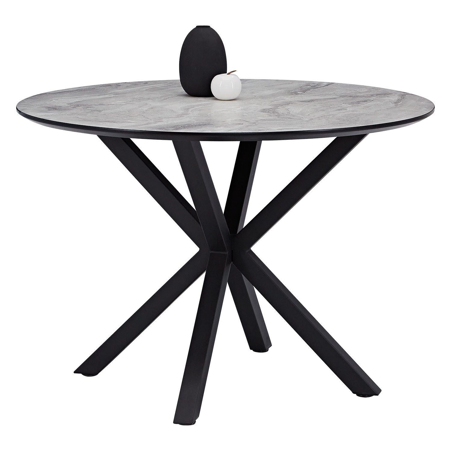 Homestyle4u Essgruppe rund Esstisch mit 2 Stühle 4 Stühle Ø110 Samt Grau Metallgestell Stein, (5-tlg), 5-teilig, kratzfest, spritzwasserfest, Tisch mit Essstuhl – Bild 4 von 5