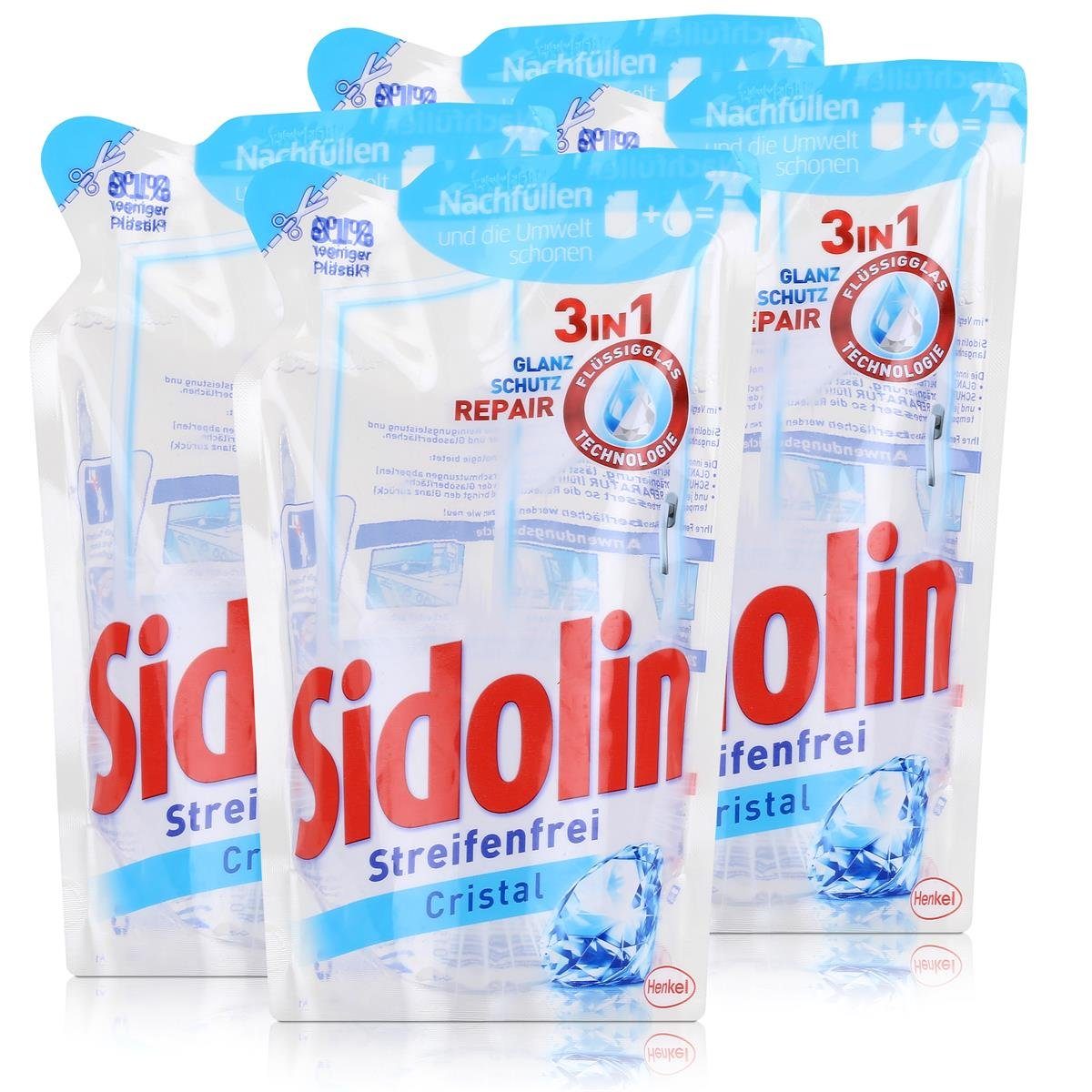 SIDOLIN Sidolin Streifenfrei Cristal Nachfüller Glasreiniger Pack 250ml (4er Glasreiniger 