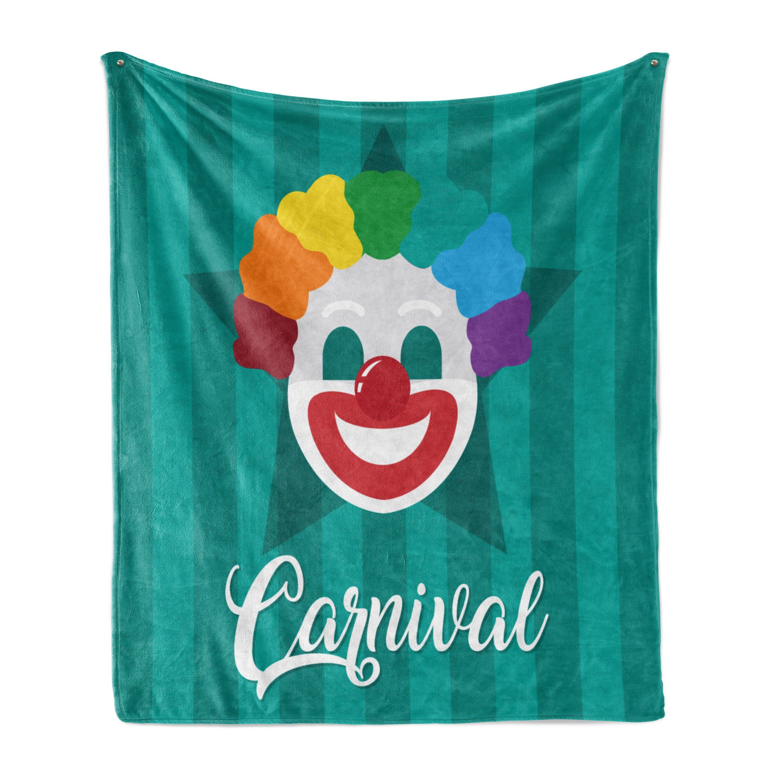 Wohndecke Gemütlicher Plüsch für Clown-Gesicht Abakuhaus, mit Typografie den Innen- Karneval Außenbereich, und