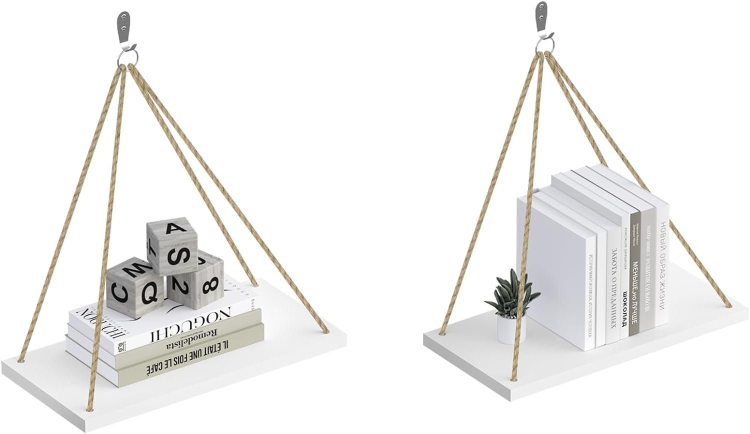 EUGAD Hängeregal, 2-tlg., Hängeregal mit Seilen Haken, Wanddekoration weiß günstig online kaufen