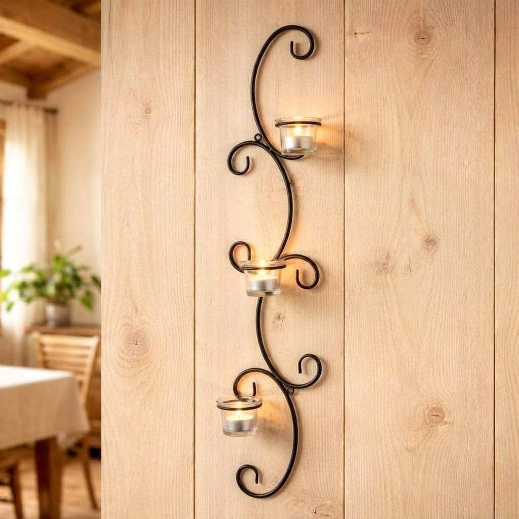 DanDiBo Kerzenleuchter Metall Wand Schwarz Emma 68 cm Teelichthalter Kerzenhalter, Wandleuchter Wandteelichthalter Wandkerzenhalter
