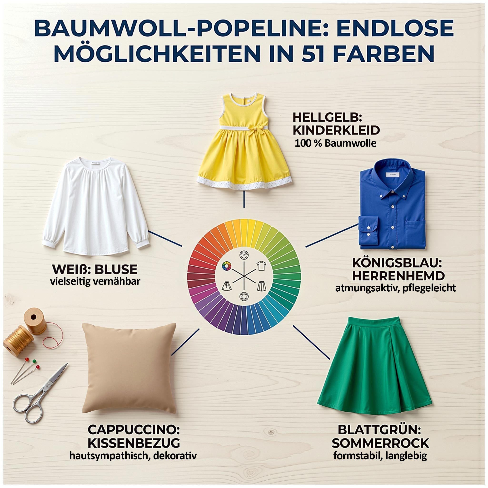 maDDma Stoff Baumwoll-Popeline Stoff Meterware unifarben für Blusen Hemden 150cm
