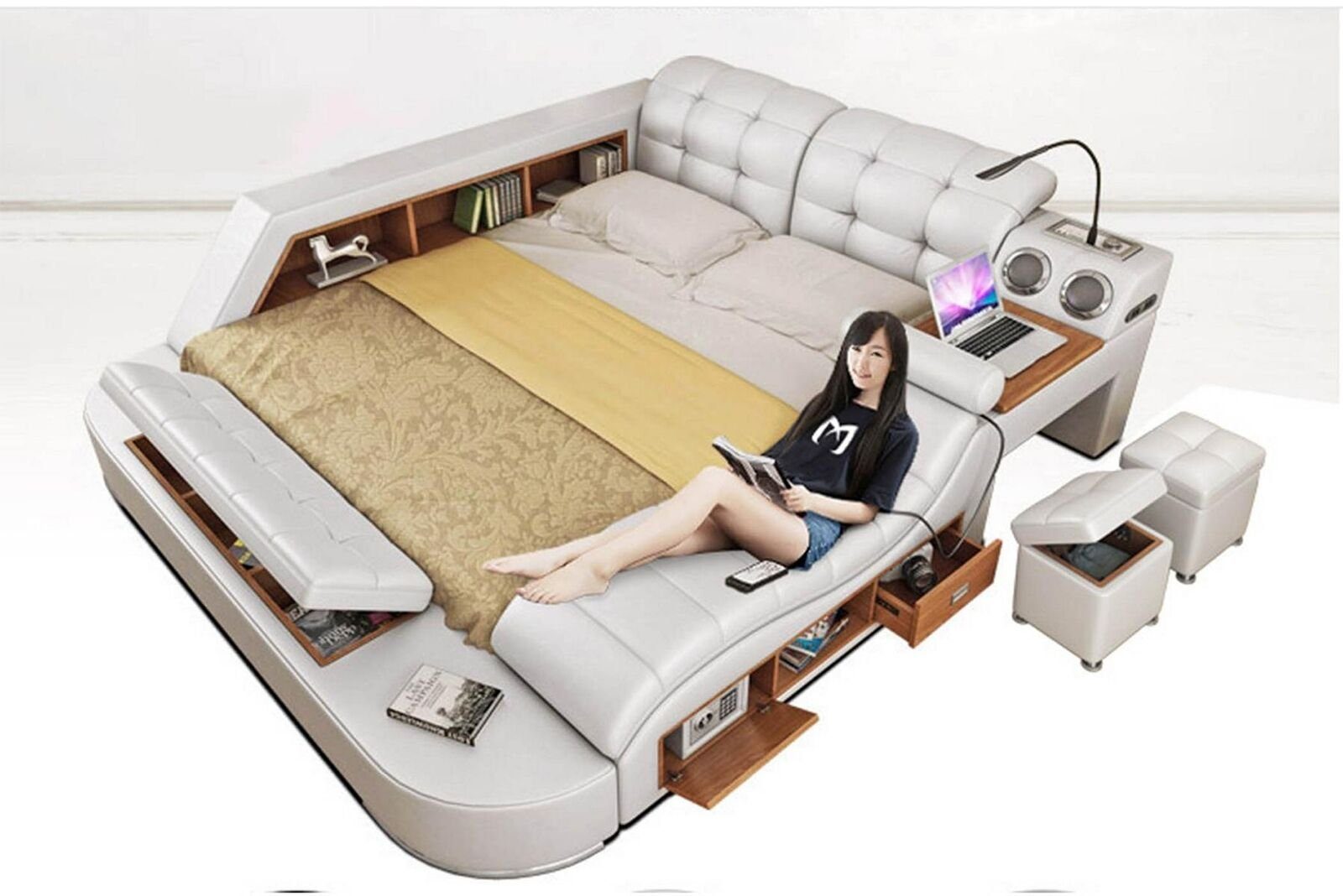 JVmoebel Multimediabett Chesterfield Doppelbett im Luxus Design mit Multifunktionalität (1-tlg., 1x Bett ohne Couchtisch), Made in Europa