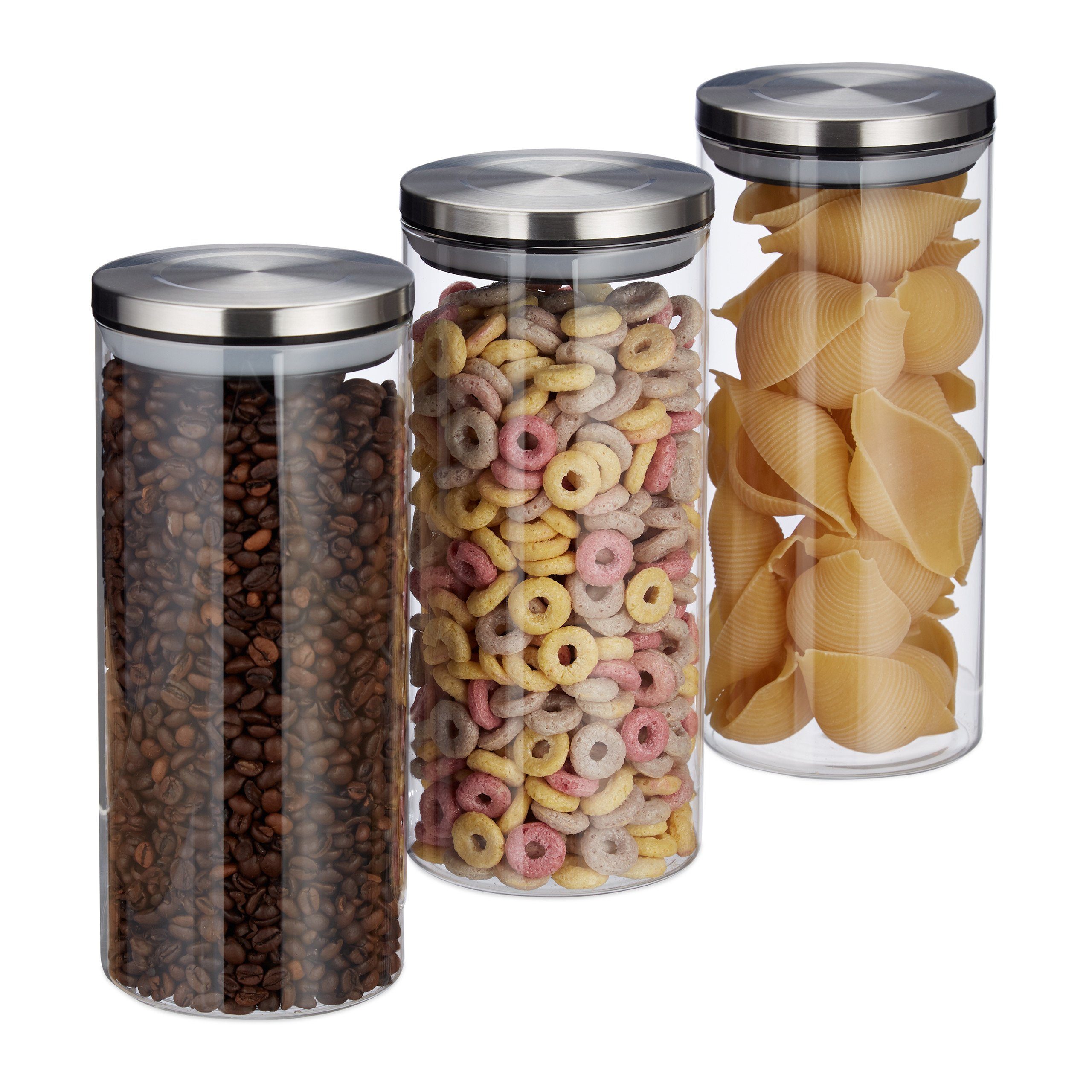 relaxdays Vorratsglas 3er Set je 1,3 Liter, Glas, (3-tlg)