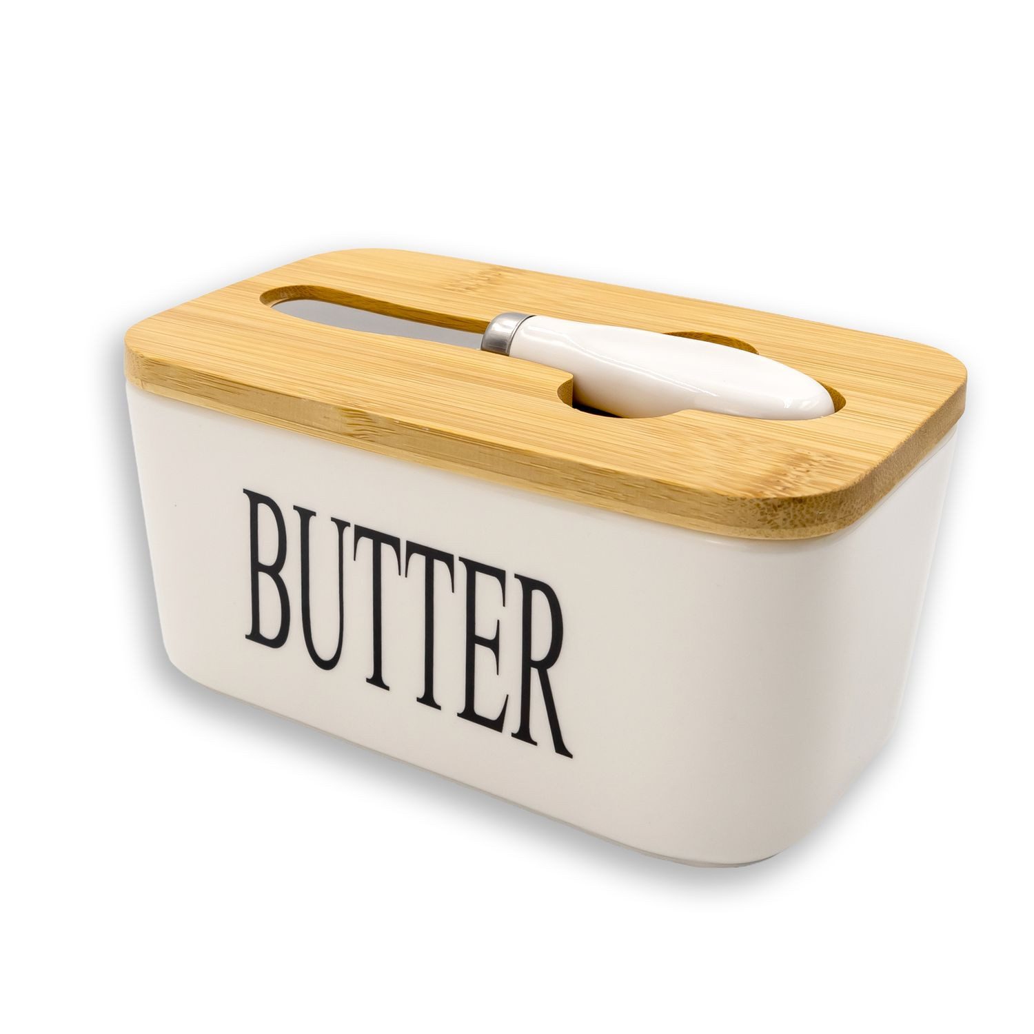 Intirilife Butterdose, Porzellan, (1-tlg., 1x Butterdose mit Deckel und Messer), Butterdose mit Deckel und Messer Porzellan Butterbox Butterbehälter
