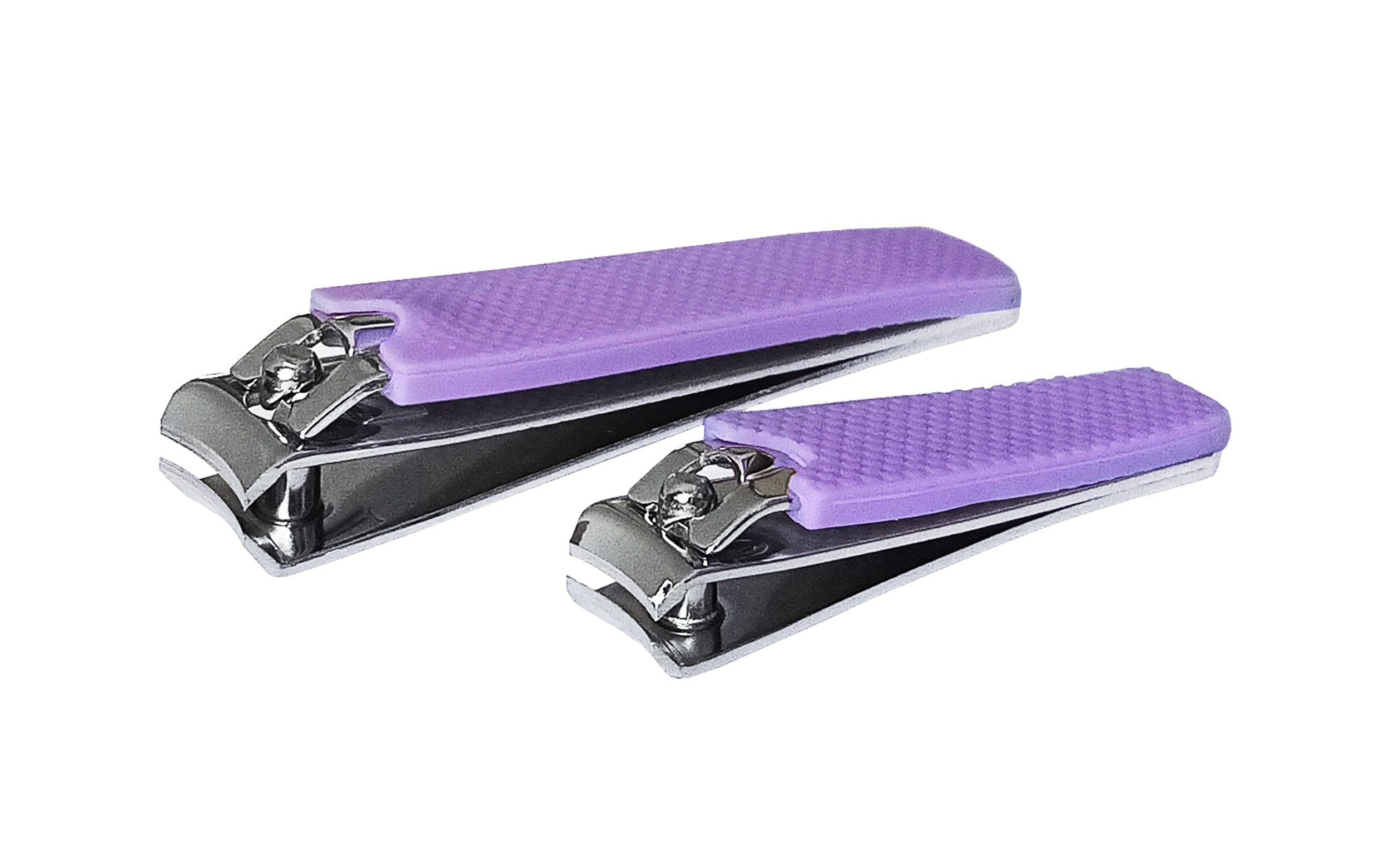 EDCO Nagelknipser NAGELKNIPSER 2er Set Zehennagelknipser Fußnagelknipser Nagel 95 (Lila), Knipser Nagelschneider Nagelschere Box Nagelzwicker Maniküre Pediküre