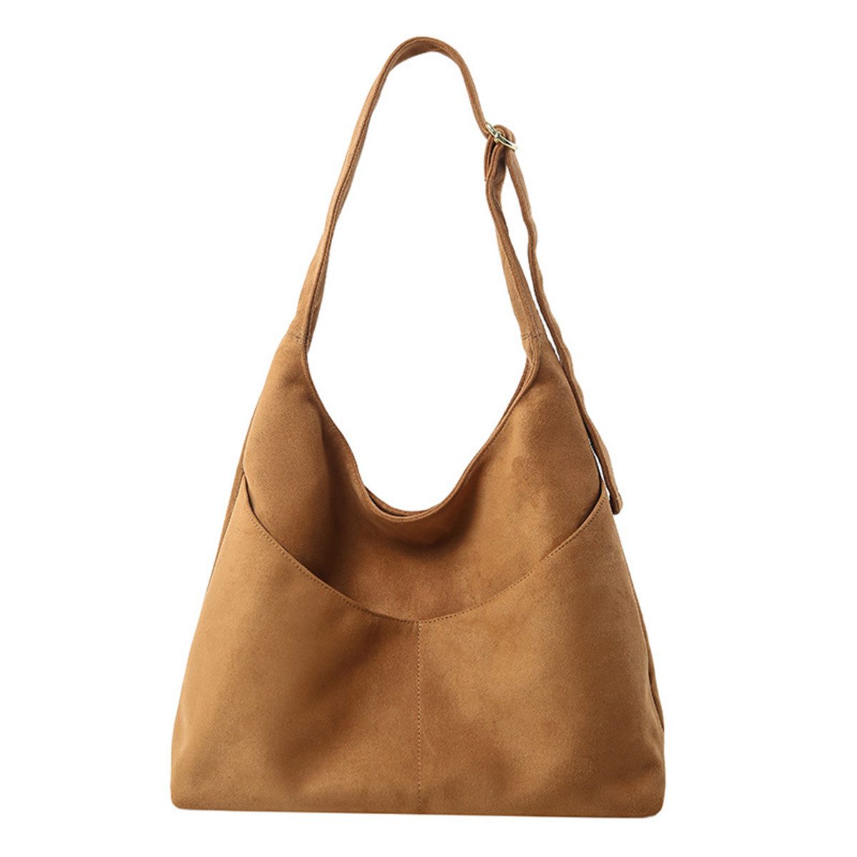 Oemmn Schultertasche große Damen Wildleder Tasche mit Reißverschluss & verstellbarem Gurt, Handtasche Damen aus weichem veganem Leder mit Fächern