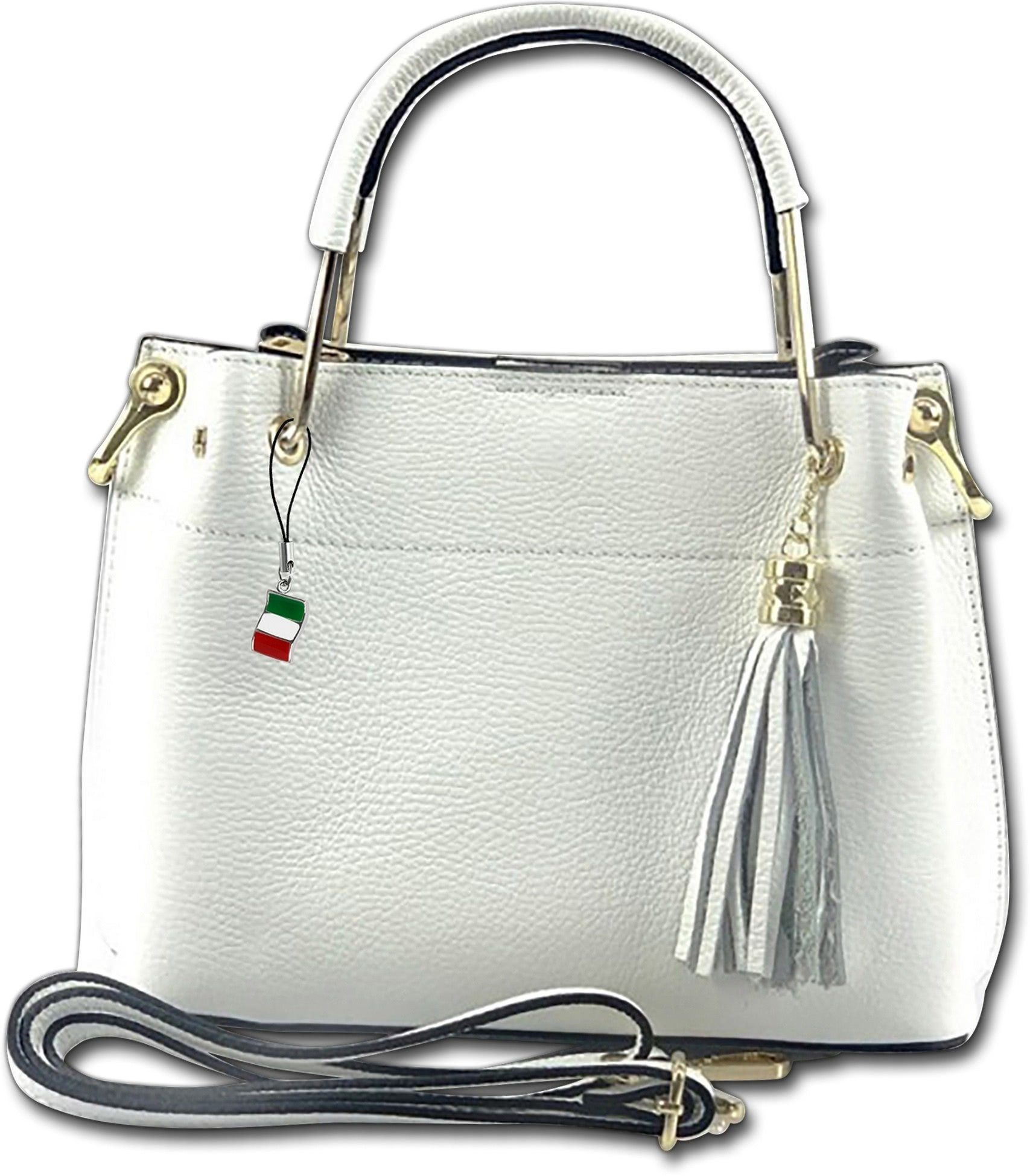 FLORENCE Umhängetasche Florence Umhängetasche Damen Handtasche (Handtasche, Handtasche), Damen Tasche Echtleder weiß, Made-In Italy