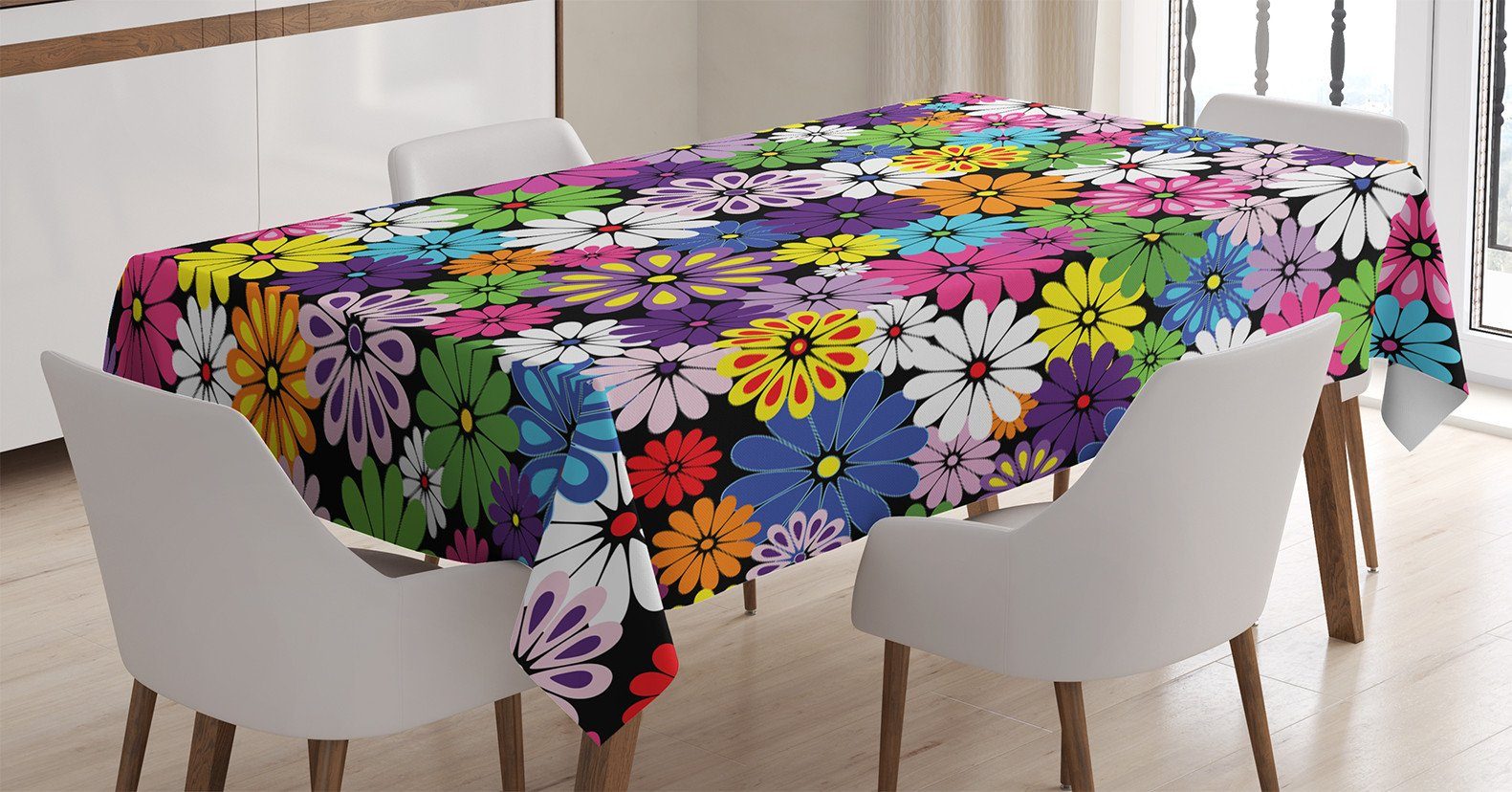 Abakuhaus Tischdecke Farbfest Waschbar Für den Außen Bereich geeignet Klare Farben, Blume Floral Vivid Gänseblümchen