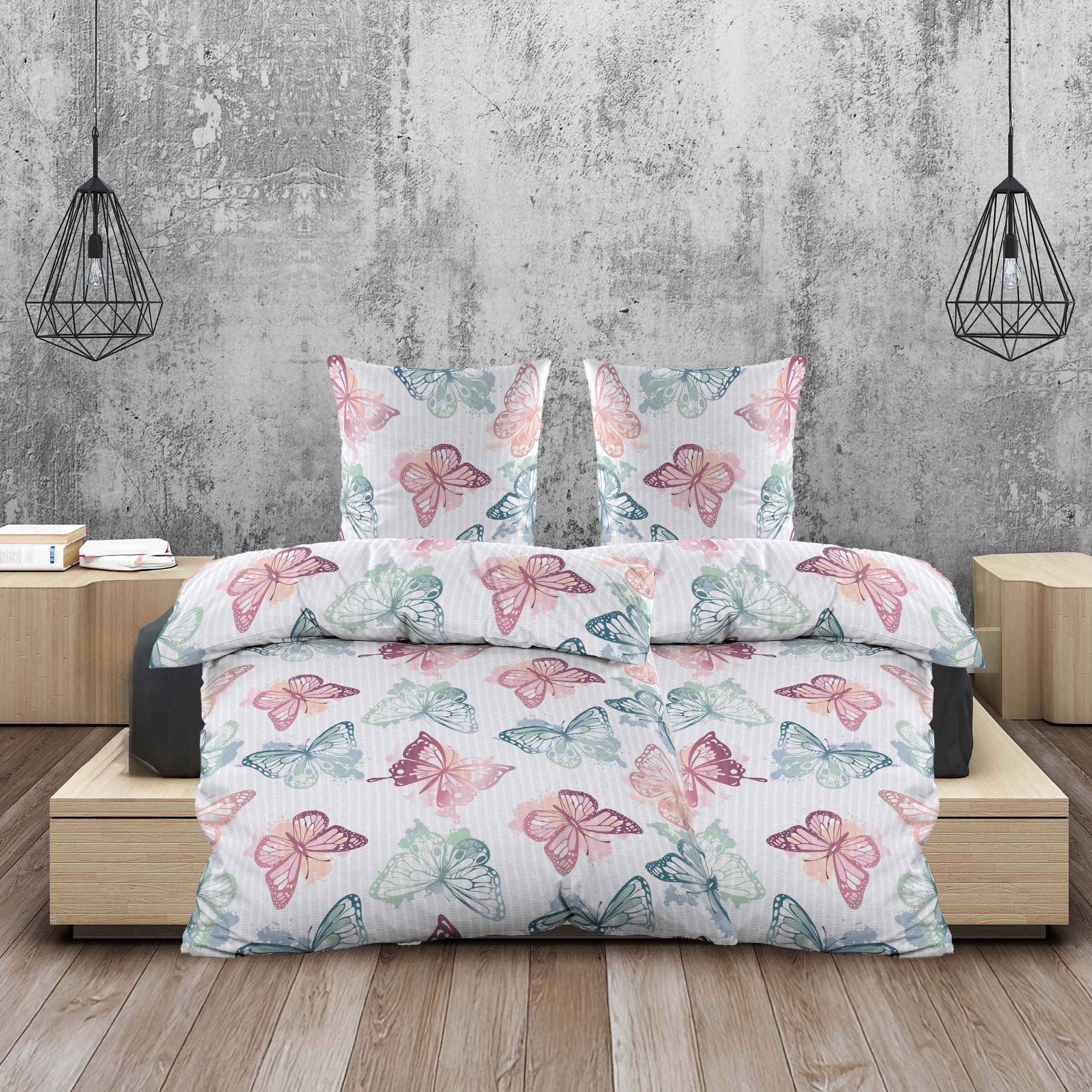 Casa Colori Bettwäsche Seersucker Bettwäsche mit bunten Schmetterlingen, Se günstig online kaufen