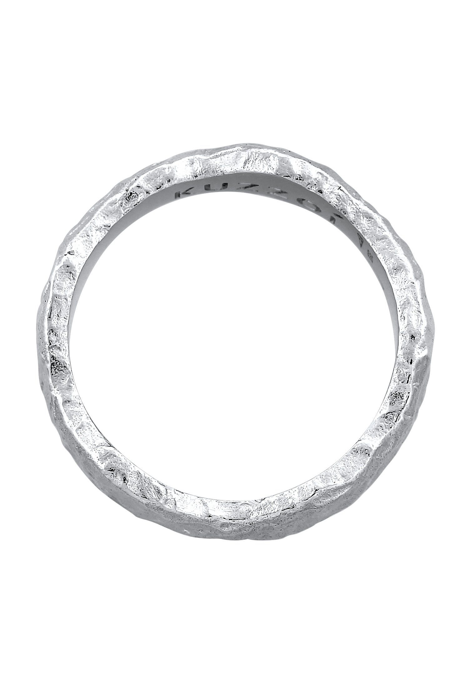 Kuzzoi Silberring organic 925 mit Oberfläche Silber, Gehämmertes Herren Organic Accessoire Struktur Bandring