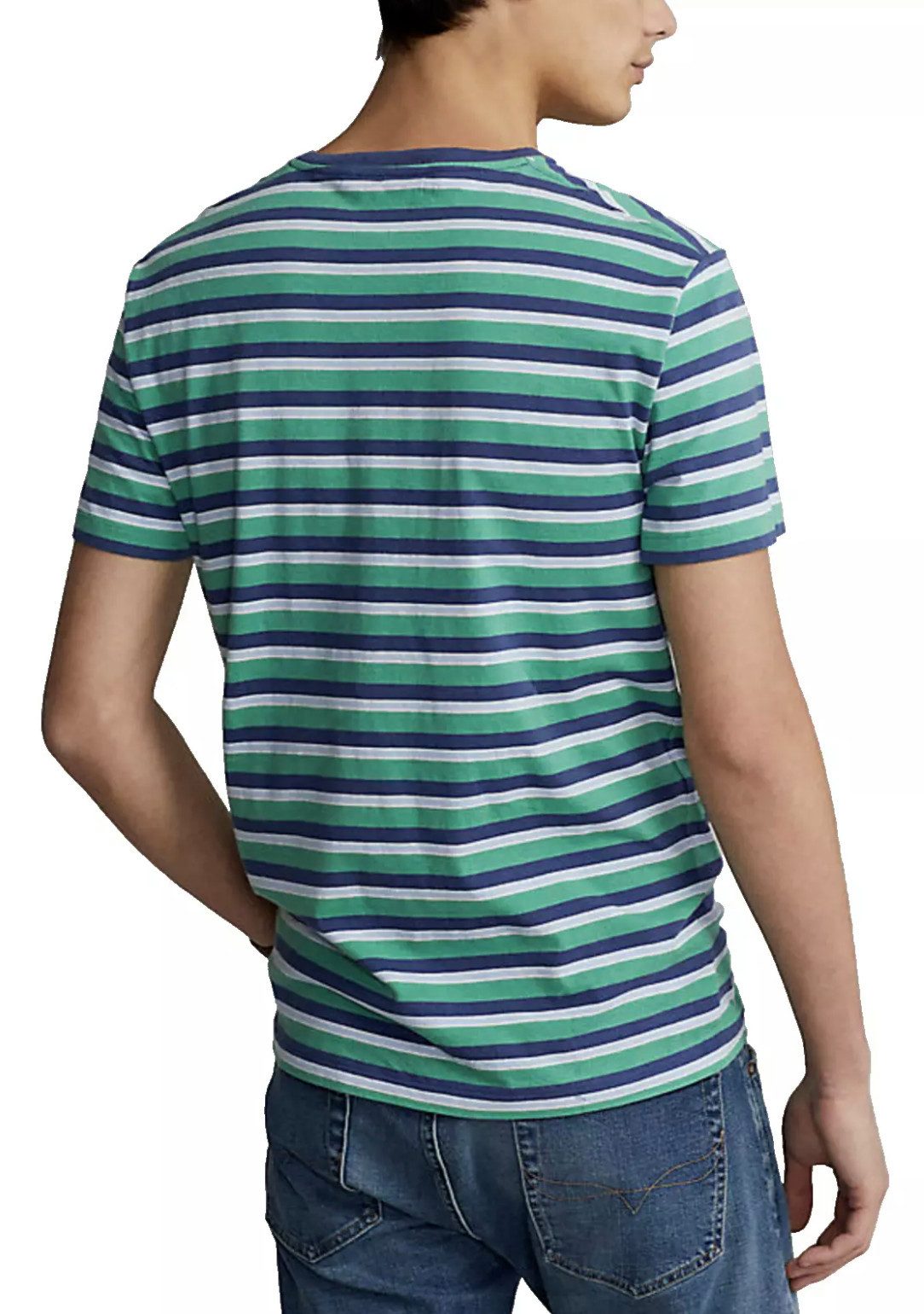Polo Ralph Lauren T-Shirt Gauze Streifen Custom Slim Fit Gerippter Rundhalsausschnitt, gesticktes Branding auf der Brust