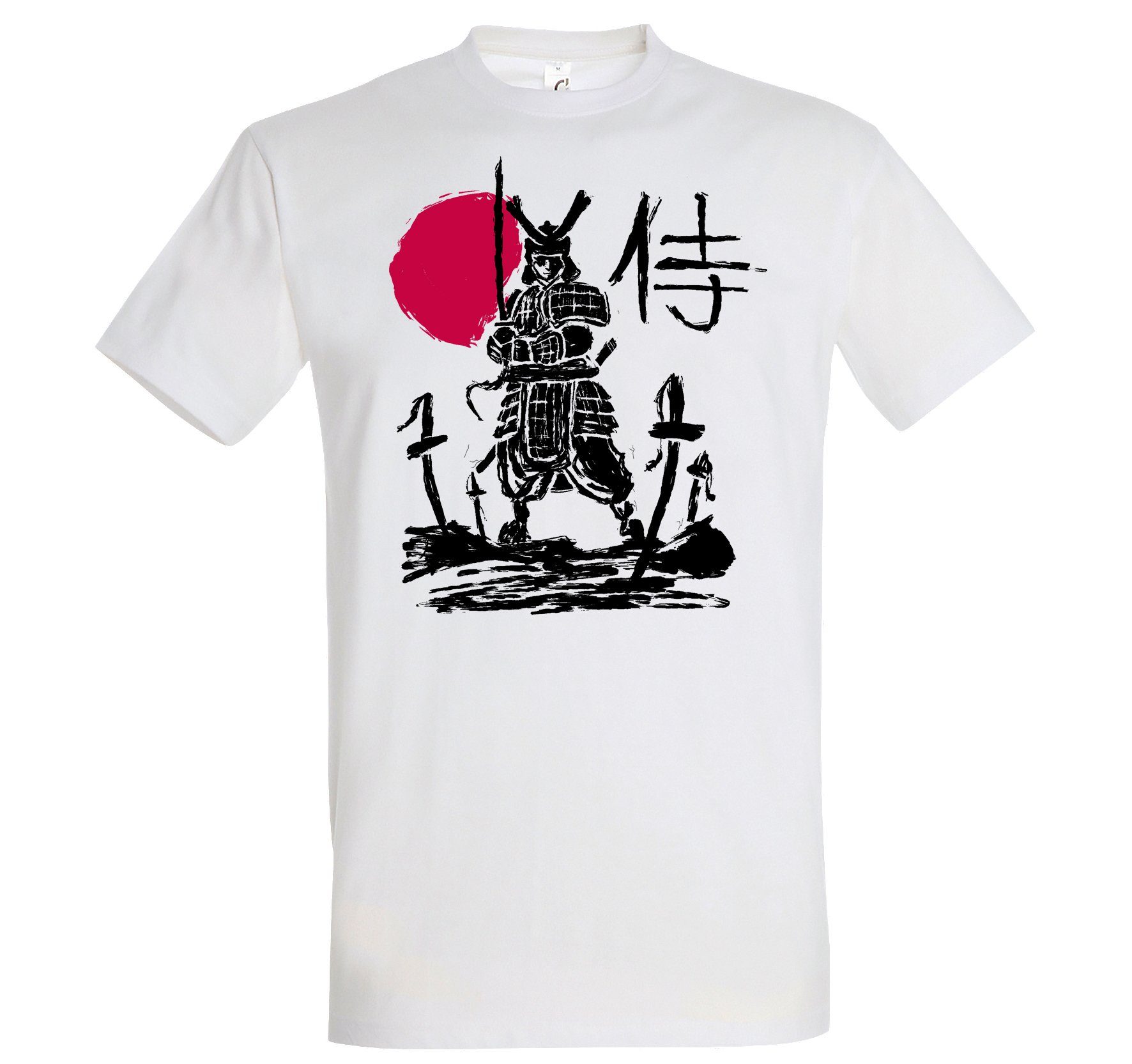 Weiss T-Shirt Trendigem mit Samurai Frontdruck Youth Herren Japan Designz Shirt