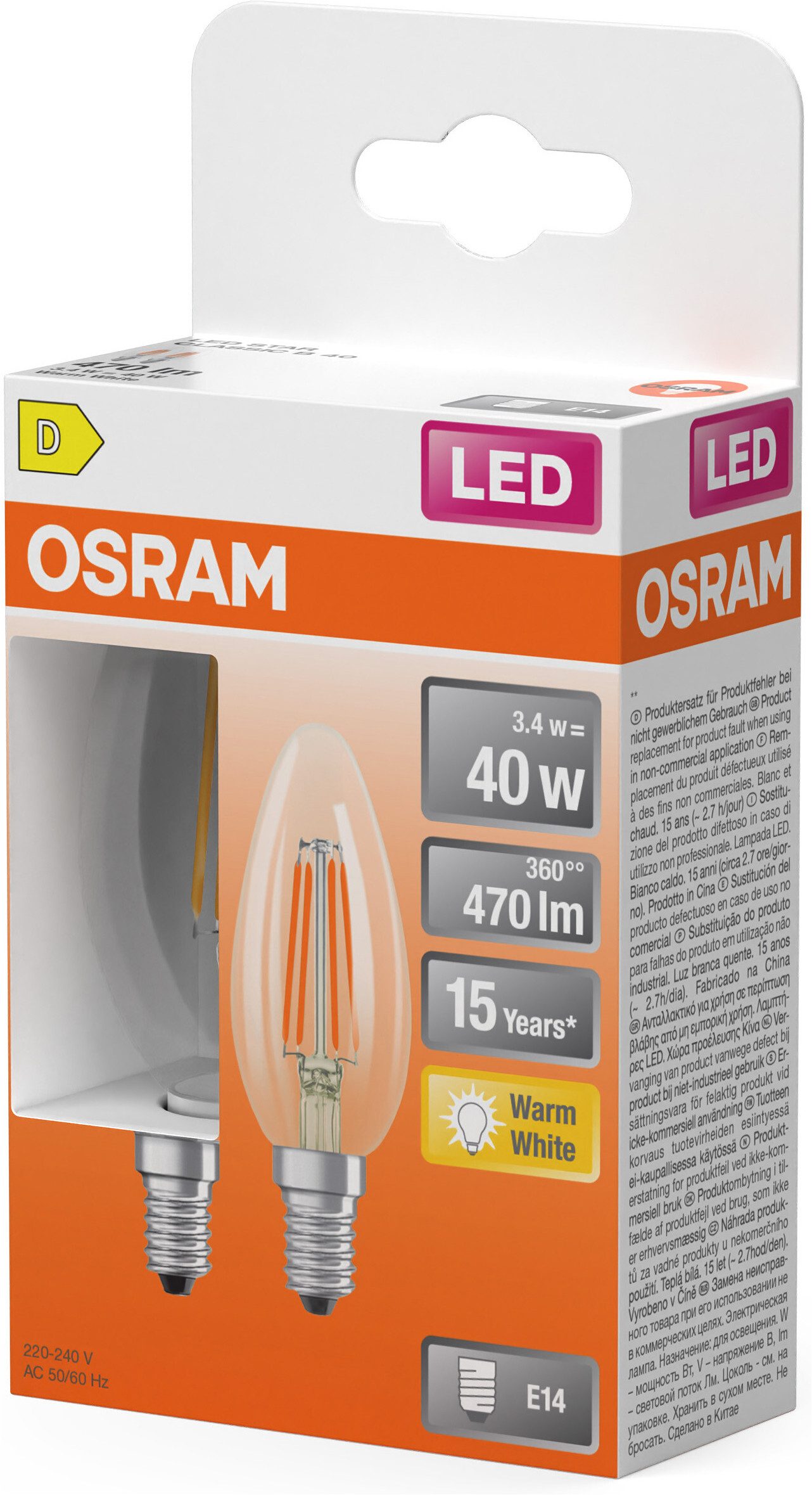 Osram LED-Leuchtmittel LED-Lampe Star Kerzenform B40, E14, 2 St., Warmweiß