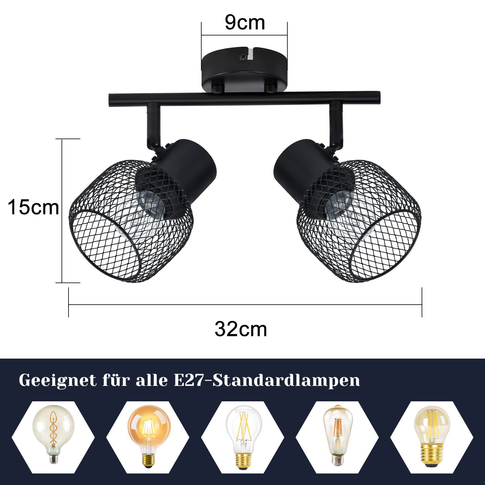Nettlife Deckenstrahler Vintage Schwarz 1/2/3/4 Flammig günstig online kaufen