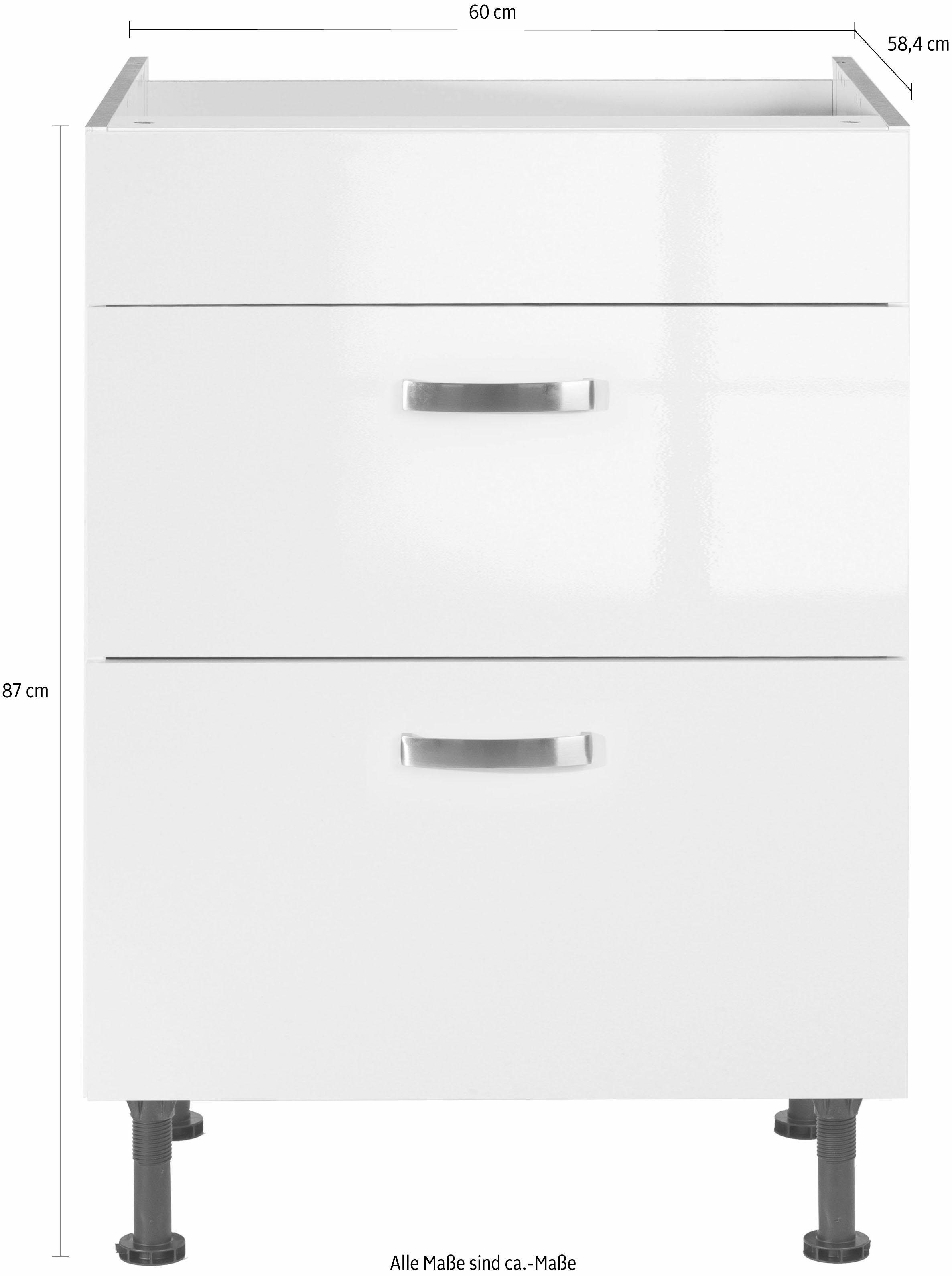 OPTIFIT Kochfeldumbauschrank Cara mit | weiß 60 Vollauszügen Soft-Close-Funktion und cm, Breite weiß Glanz/weiß