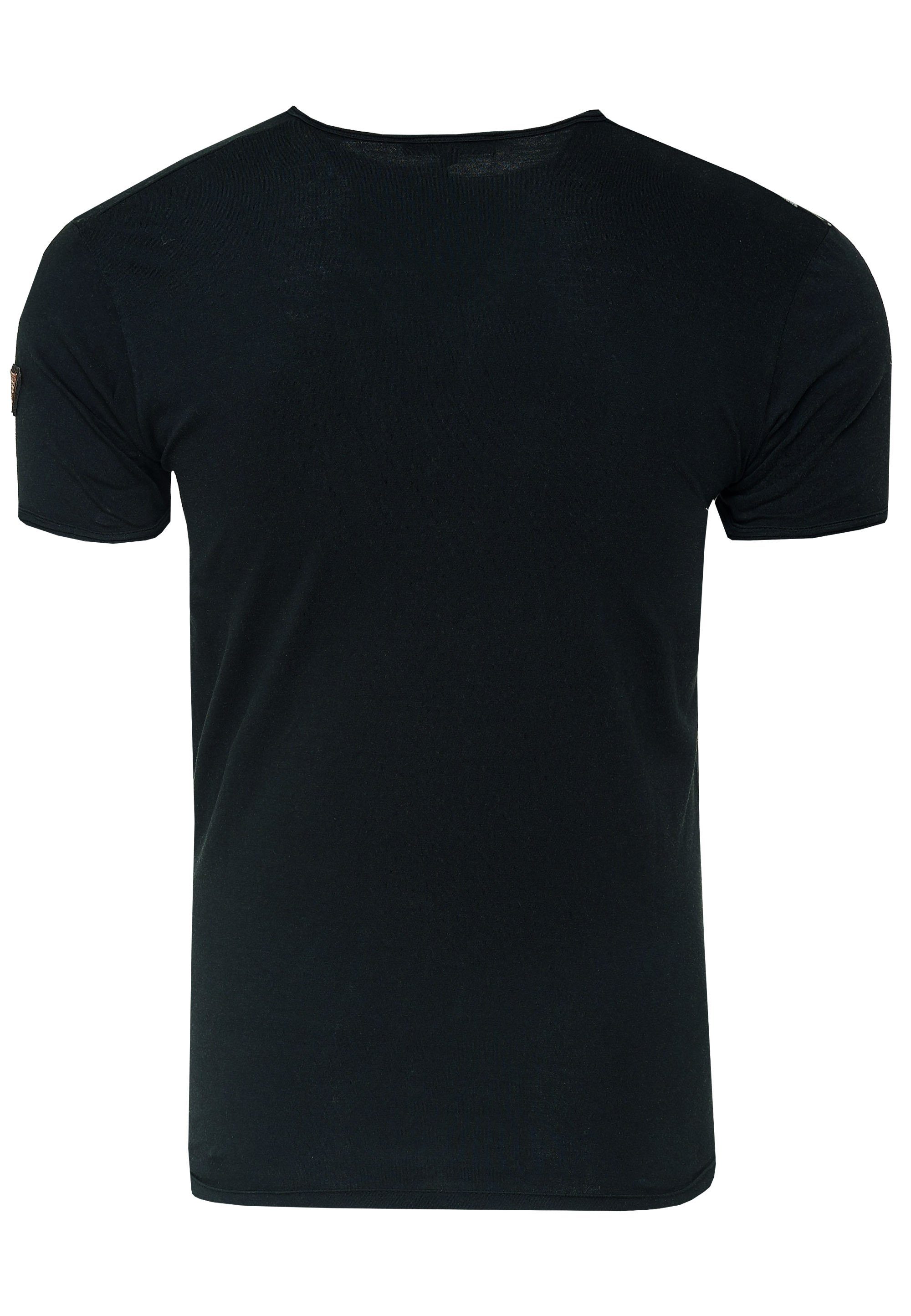 Rusty Neal T-Shirt schwarz-weiß mit seitlichem Print