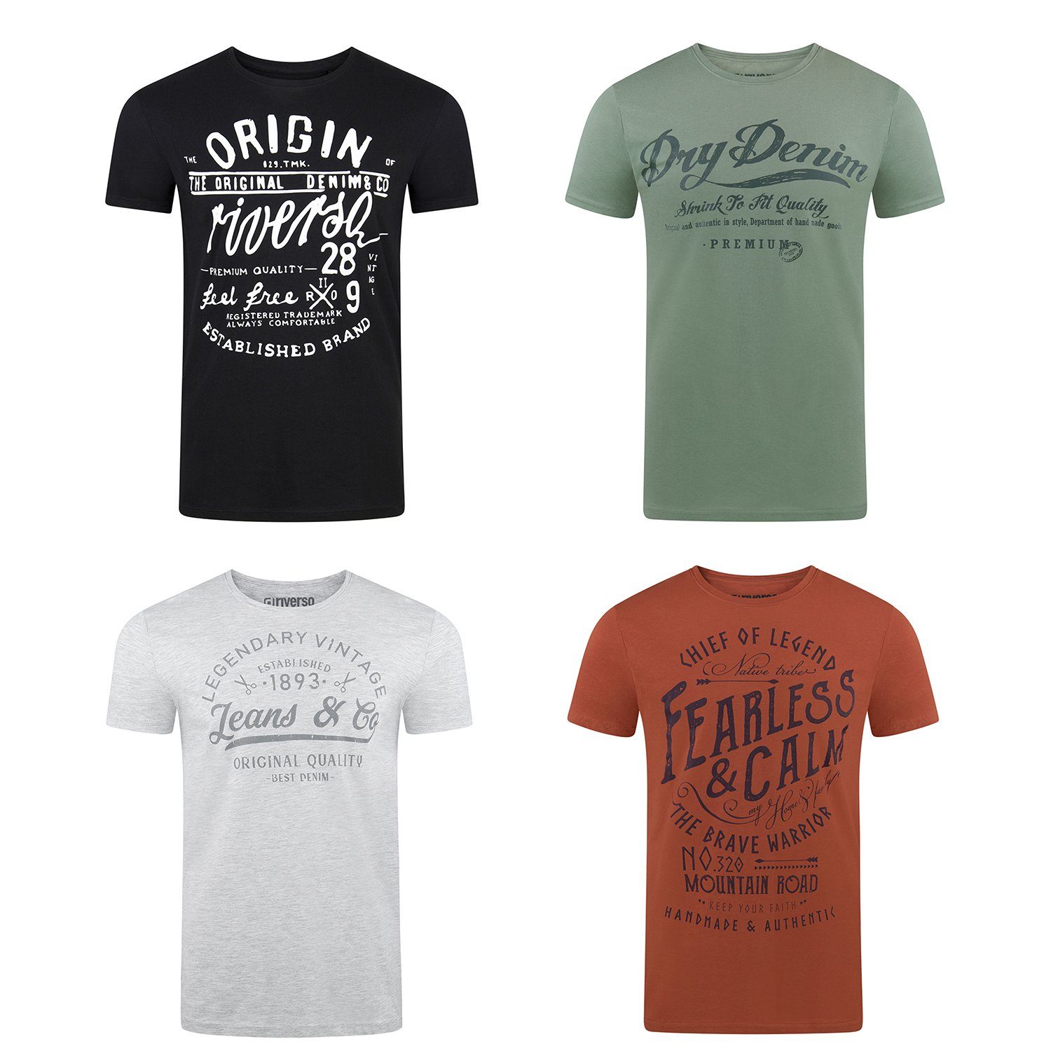 riverso T-Shirt Herren Printshirt RIVLeon Regular Fit (4-tlg) Kurzarm Tee S günstig online kaufen