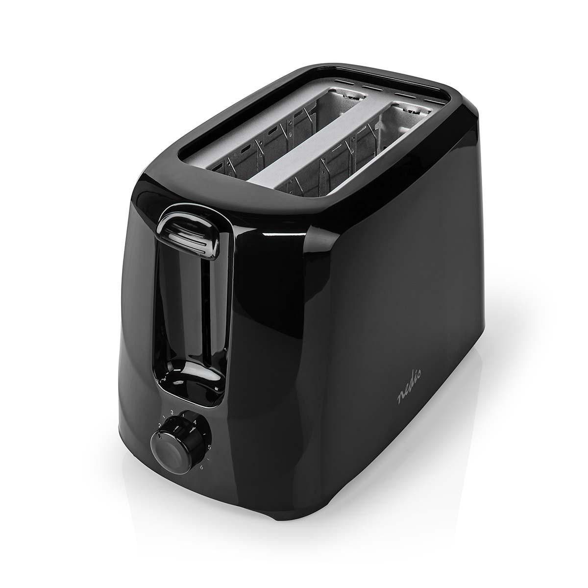 Nedis Toaster KABT150EBK, freistehend, für Beton, Fliesen, Mauerwerk, Mörtel, Putz, 700 W, Toaster, Bräunungsstufen, Krümelschublade für Frühstück und Snacks