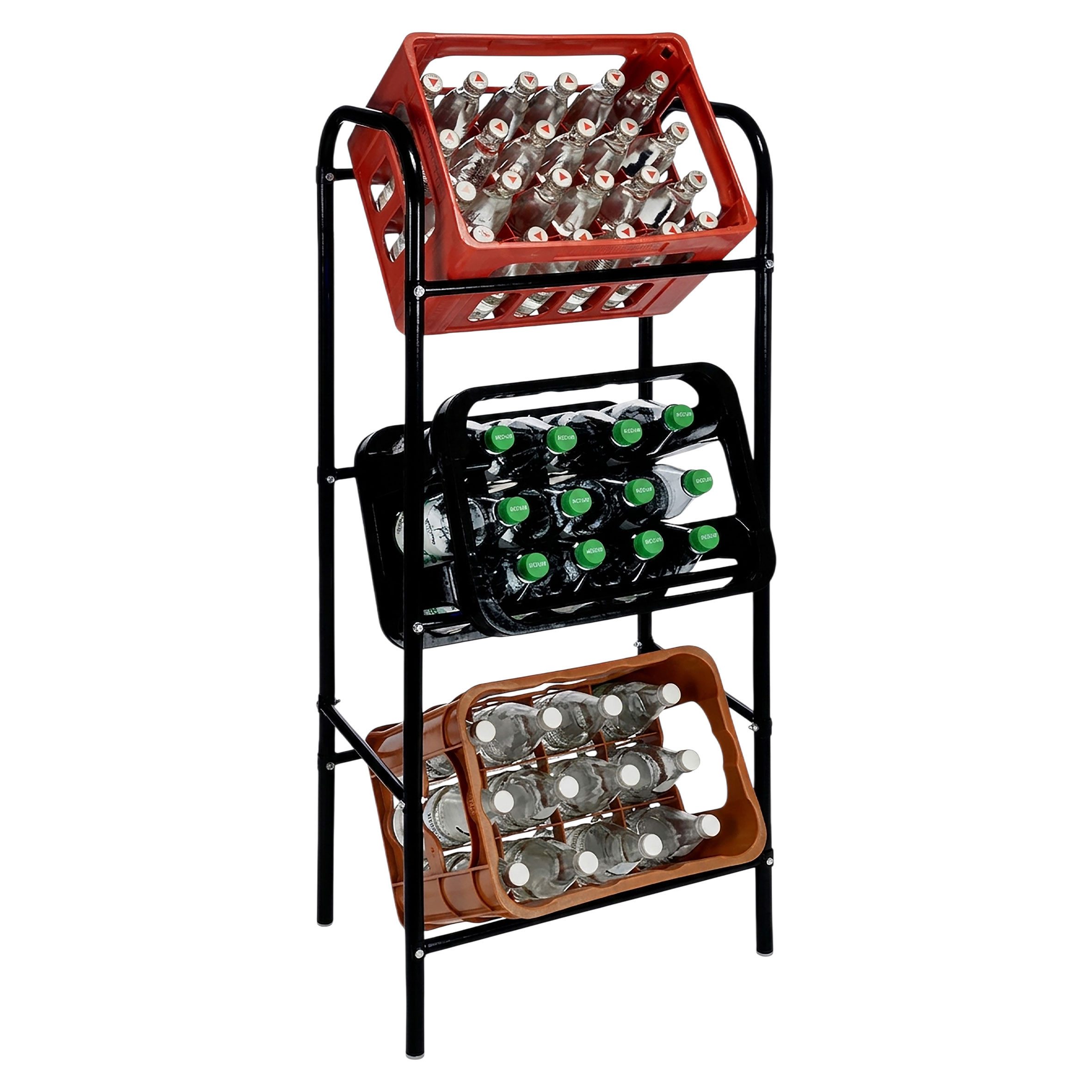Spetebo Kastenständer 3er Metall Getränkekisten Ständer schwarz 116x50cm, Set 10-tlg., für 3 Getränkekisten oder Universalboxen in ca. 45 cm x 35 cm x 27 cm