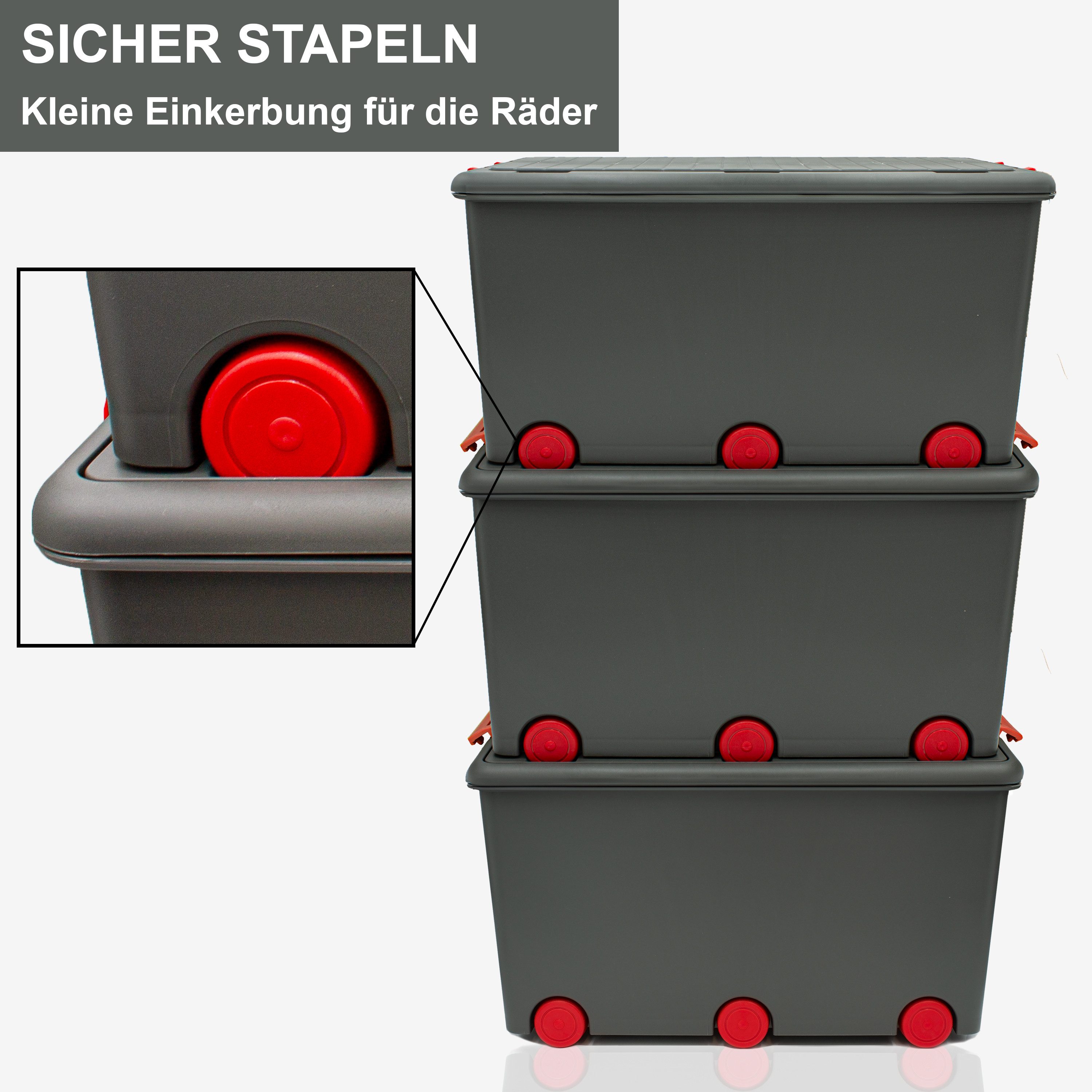 Babykajo Aufbewahrungsbox (Boxen mit Rollen, 3 St., mit 50L Volumen), Stapelbloxen, Aufbewahrungsboxen, Box zum Aufbewahren